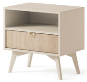 Favoria Nachttisch mit Schublade 54 cm beige/Scandi Fischgrätmuster mit goldenem Griff