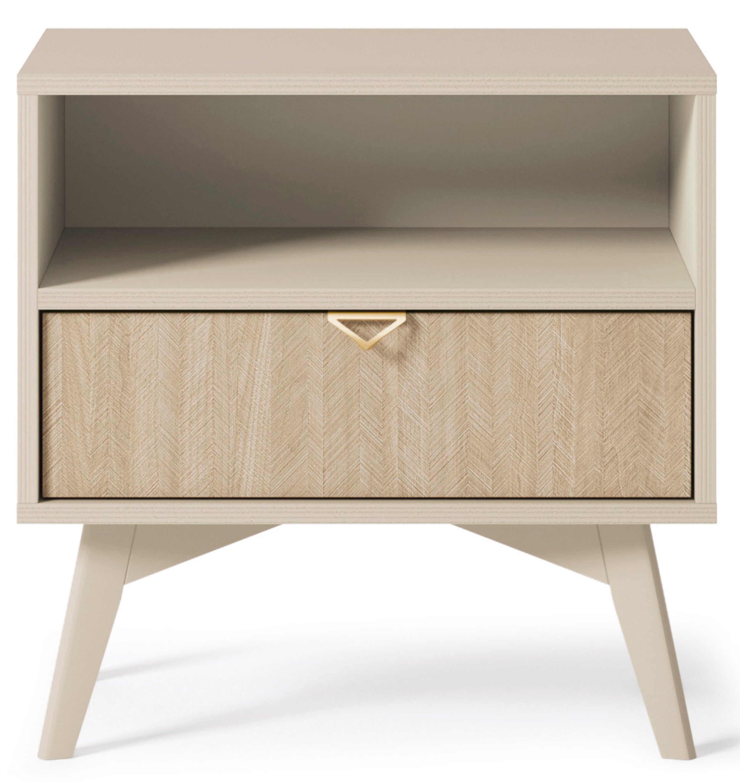 Favoria Nachttisch mit Schublade 54 cm beige/Scandi Fischgrätmuster mit goldenem Griff