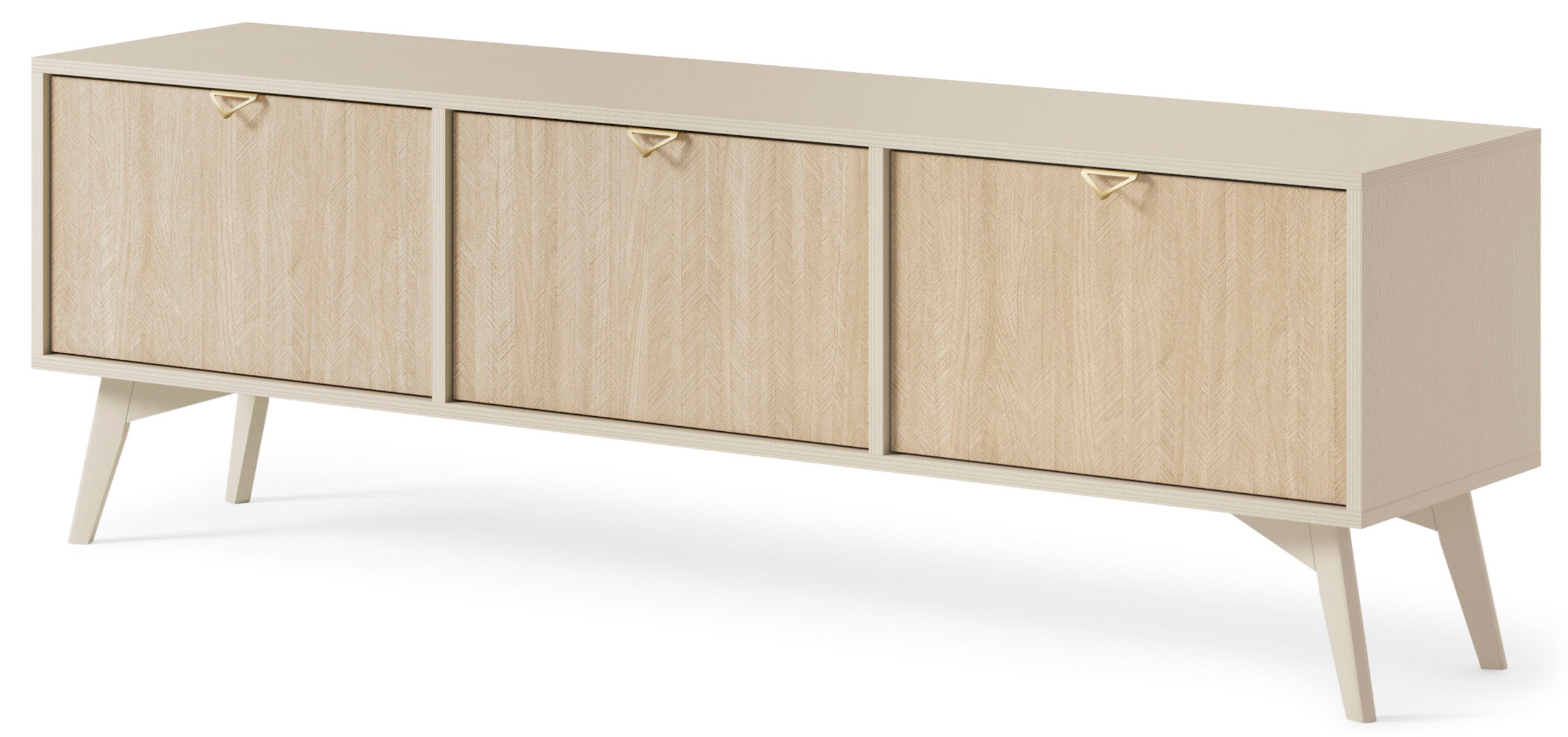 TV-Schrank Favoria 158 cm beige/Scandi Fischgrät mit goldenen Griffen