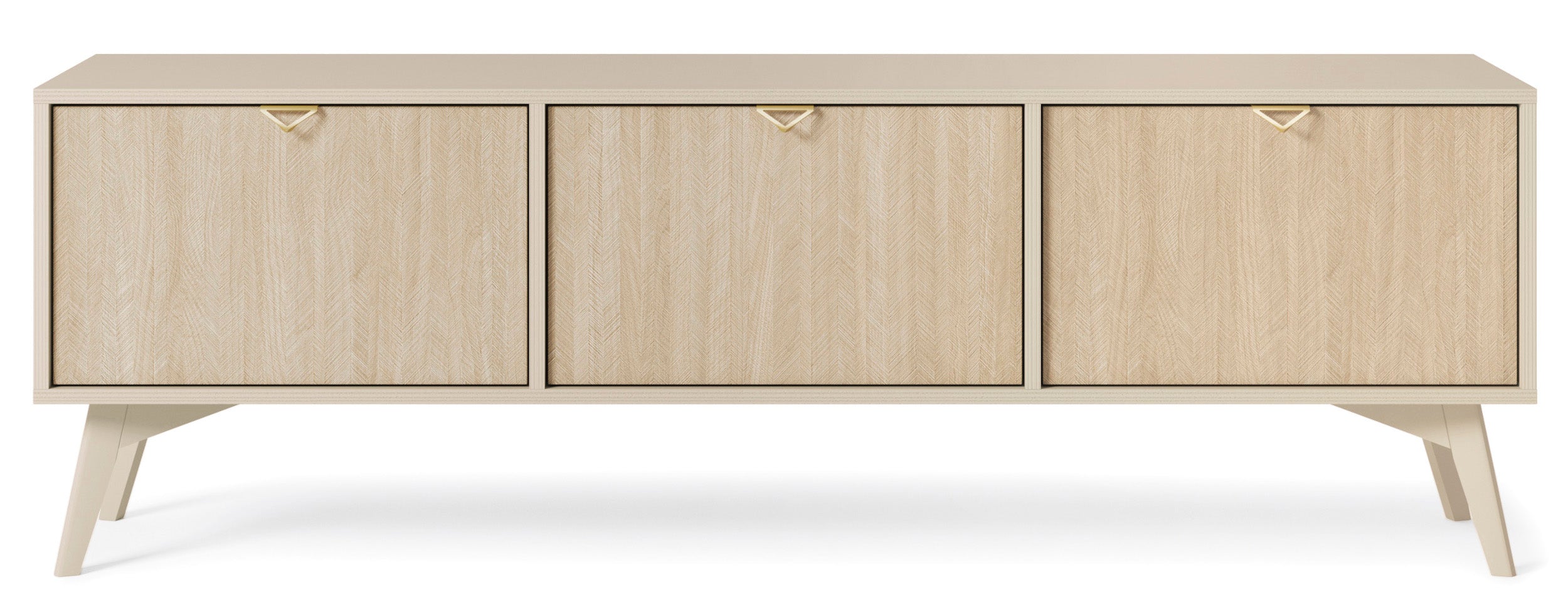 TV-Schrank Favoria 158 cm beige/Scandi Fischgrät mit goldenen Griffen