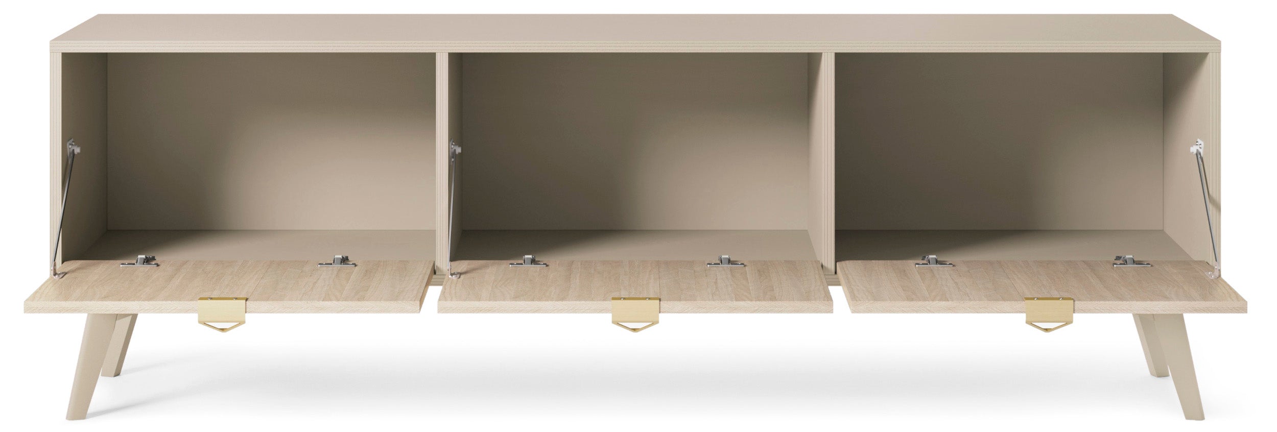 TV-Schrank Favoria 158 cm beige/Scandi Fischgrät mit goldenen Griffen