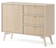 Favoria Kommode mit einer Tür und Schubladen, 106 cm, beige/Scandi Fischgrätmuster mit goldenen Griffen