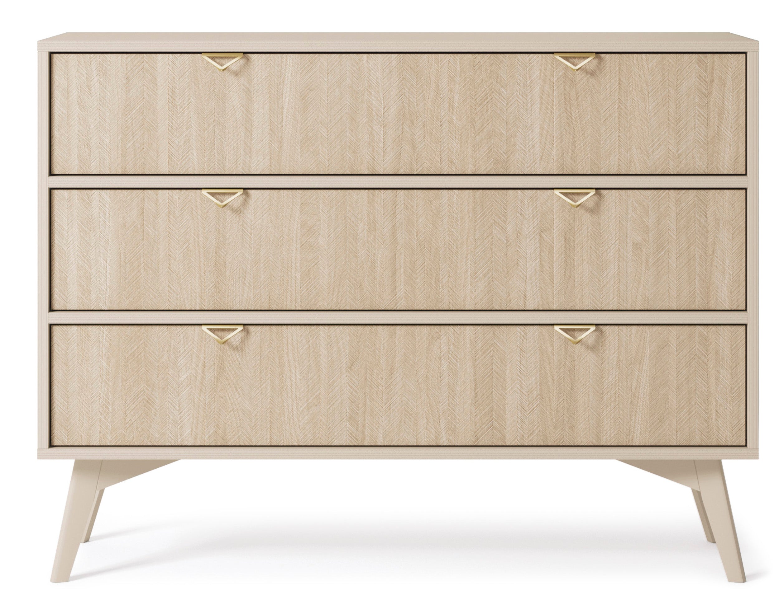 Kommode Favoria mit Schubladen 106 cm beige/Scandi Fischgrätmuster mit goldenen Griffen