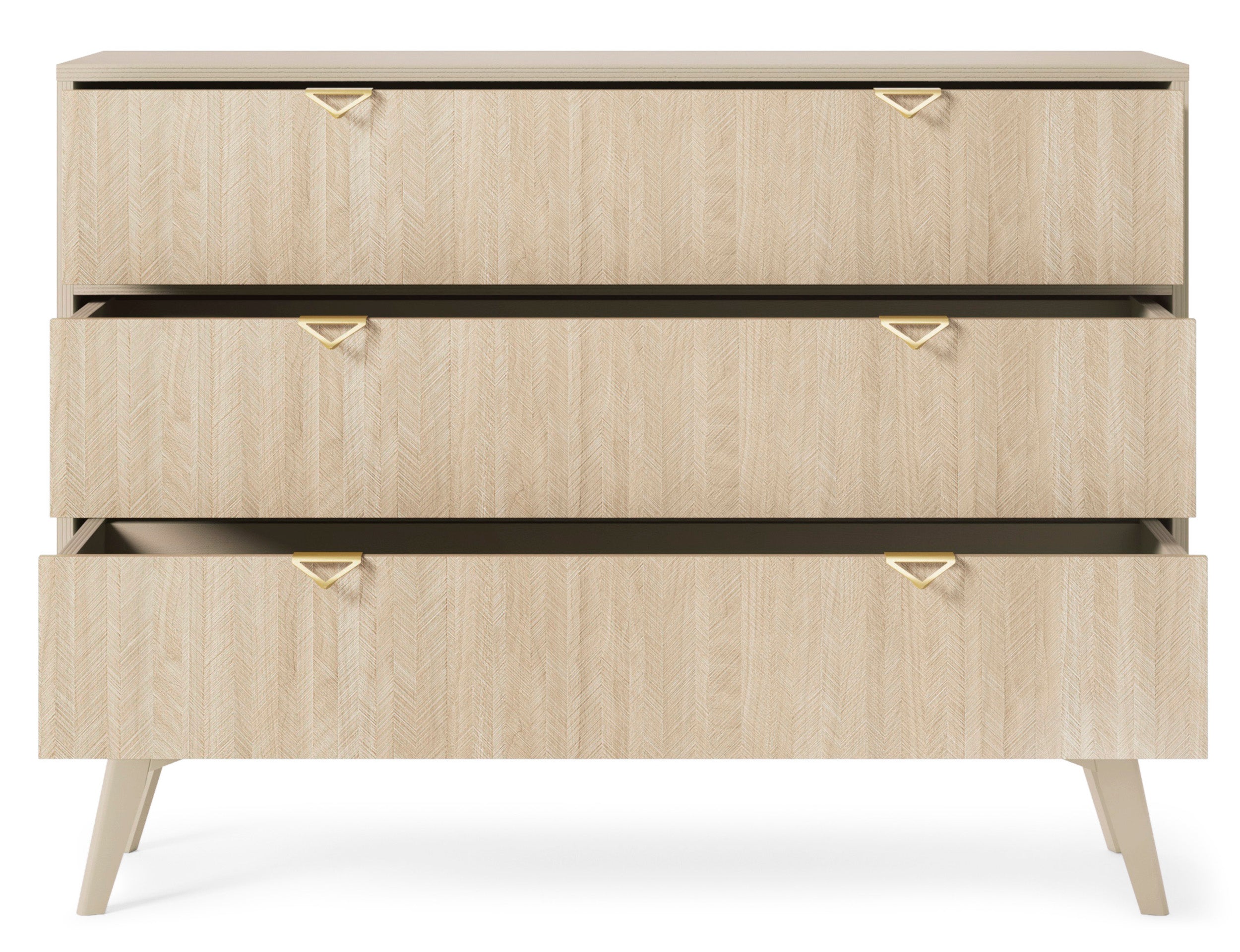 Kommode Favoria mit Schubladen 106 cm beige/Scandi Fischgrätmuster mit goldenen Griffen