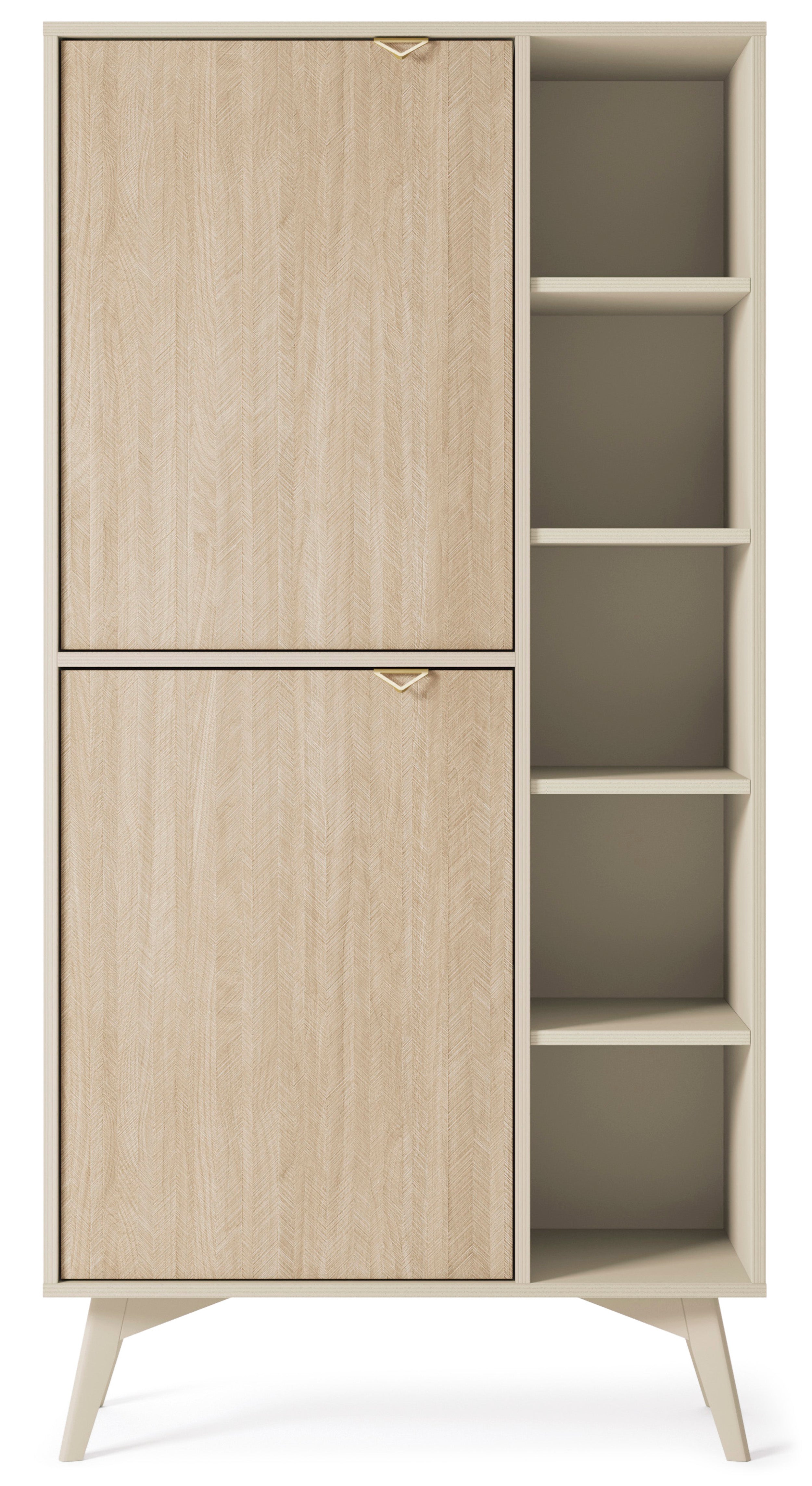 Favoria Regal mit zwei Türen, 80 cm, beige/Scandi Fischgrätmuster mit goldenen Griffen