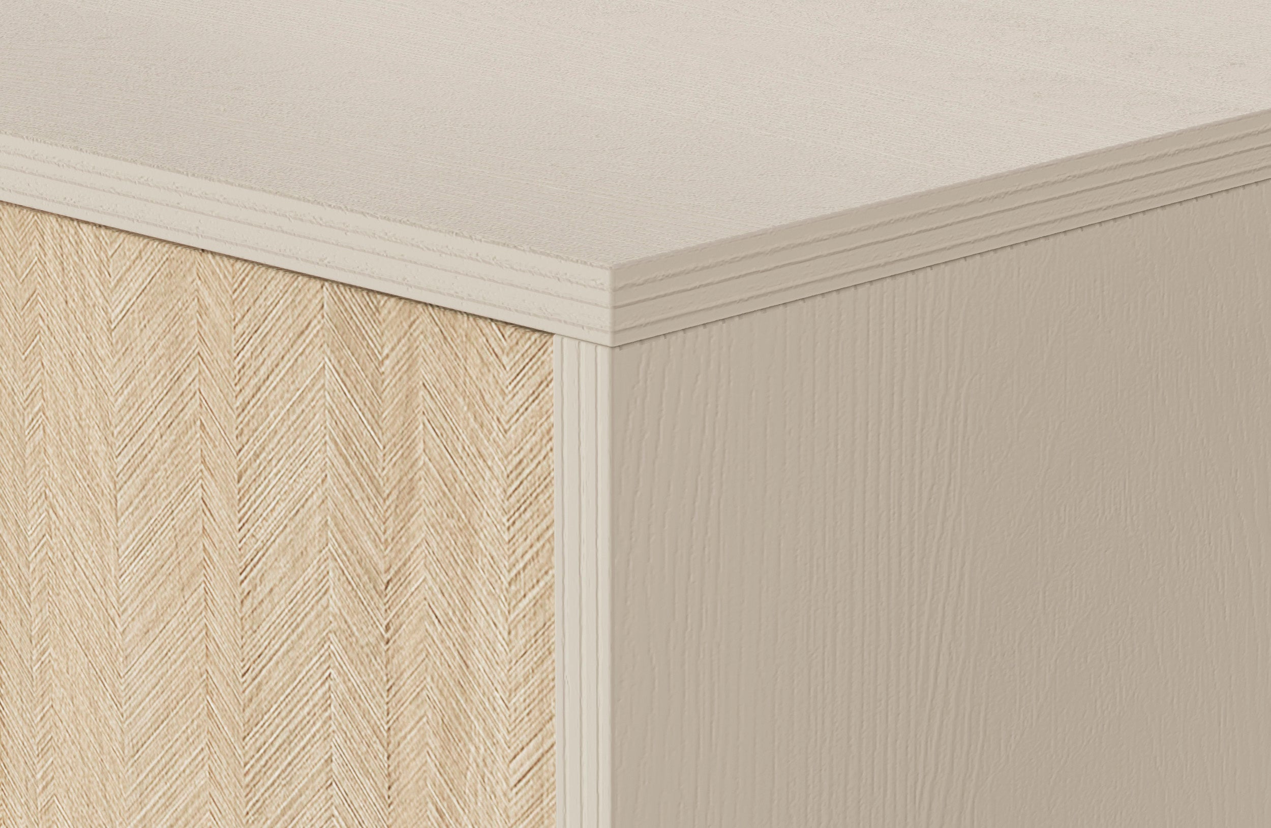Favoria Kommode, 2-türig mit Schubladen, 158 cm, beige/Scandi Fischgrätmuster mit goldenen Griffen