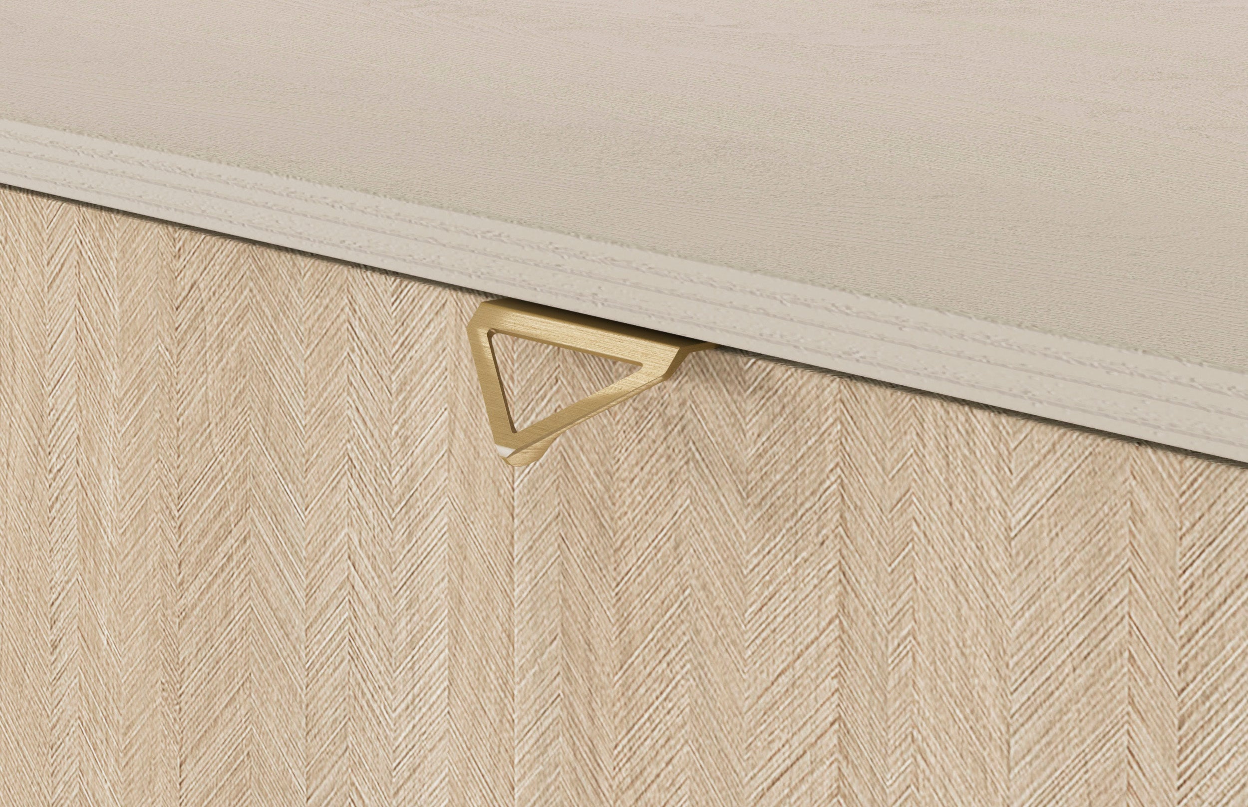 Favoria Kommode, 2-türig mit Schubladen, 158 cm, beige/Scandi Fischgrätmuster mit goldenen Griffen