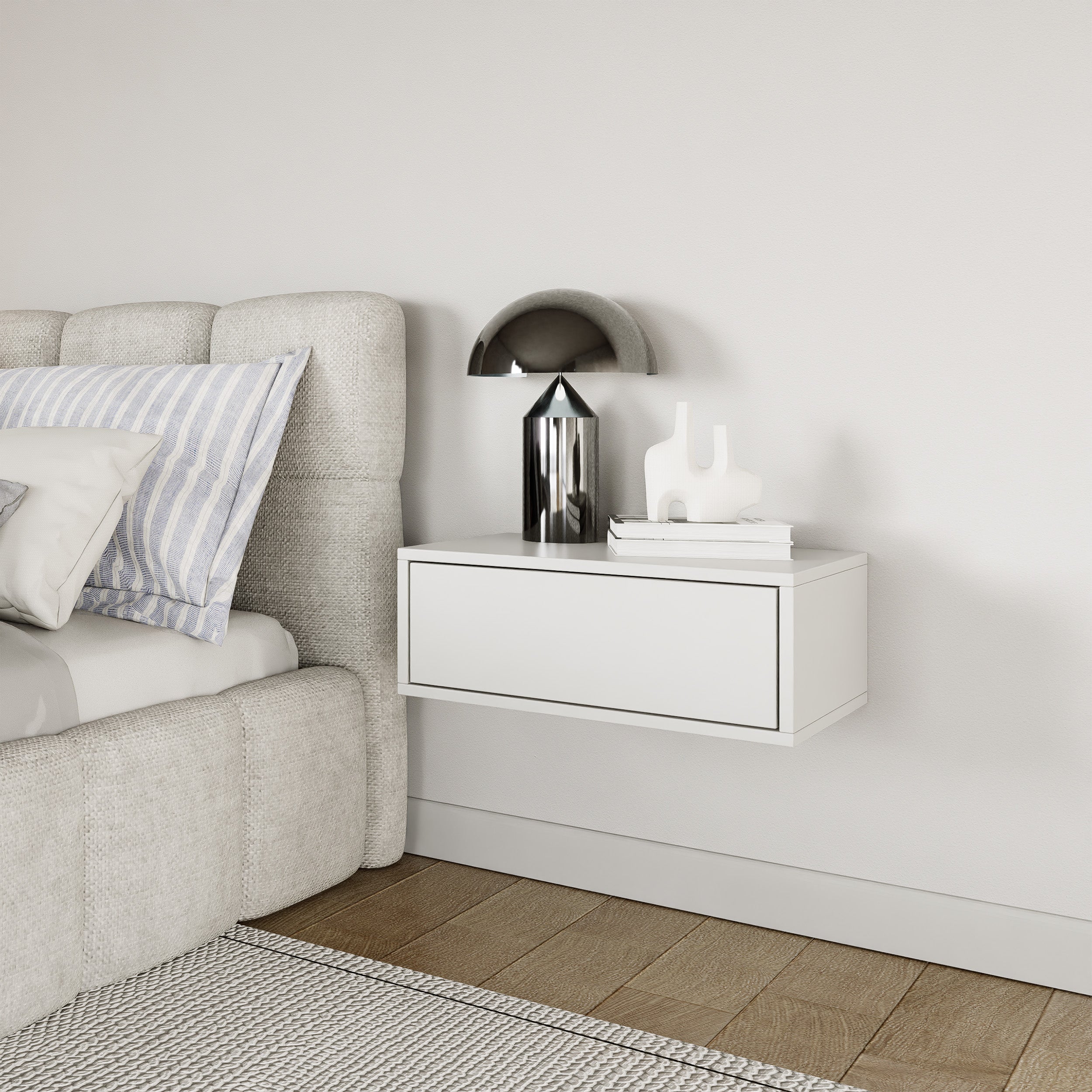 Hängender Nachttisch Framme mit Schublade, 50 cm, weiß