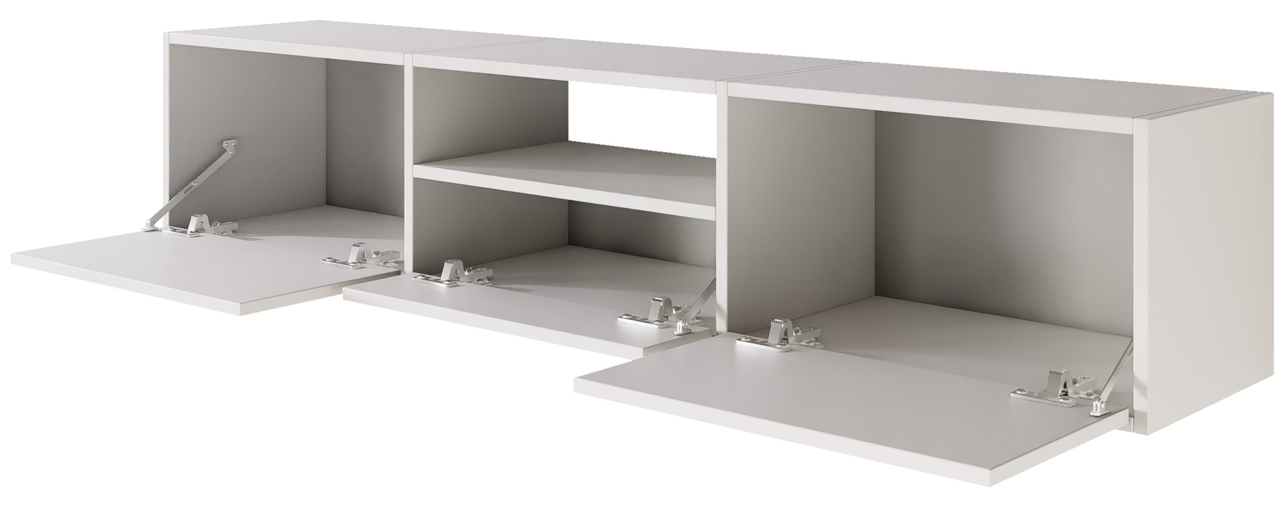 Hängender TV-Schrank Framme mit drei Klappen und Fach, 150 cm, weiß