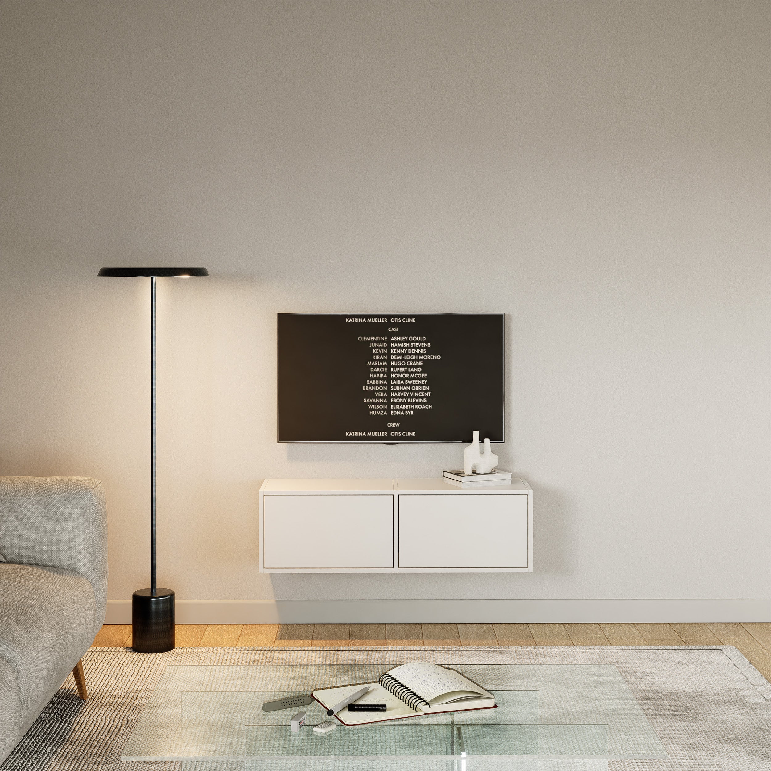 Hängender TV-Schrank Framme mit zwei Klappen, 100 cm, weiß