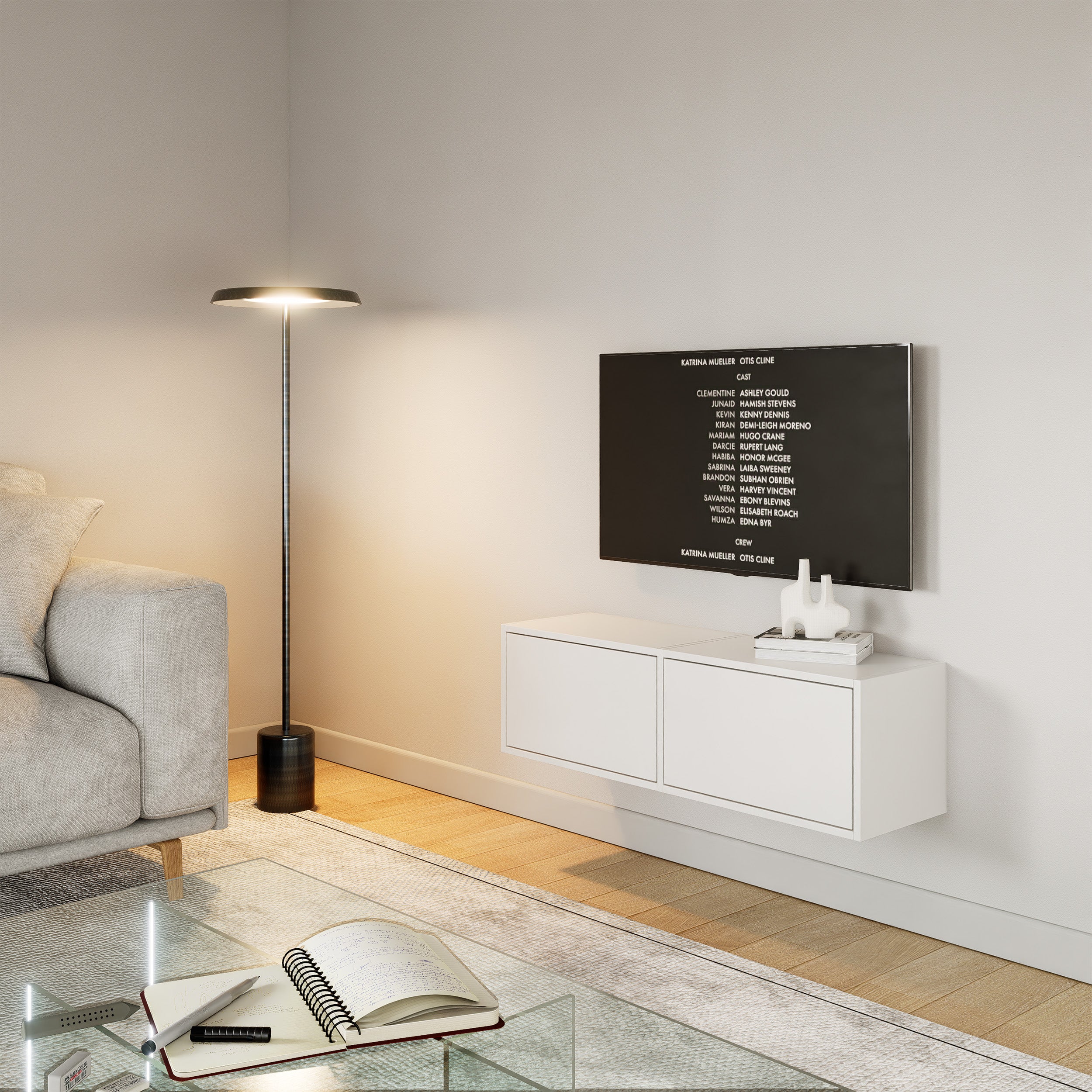 Hängender TV-Schrank Framme mit zwei Klappen, 100 cm, weiß