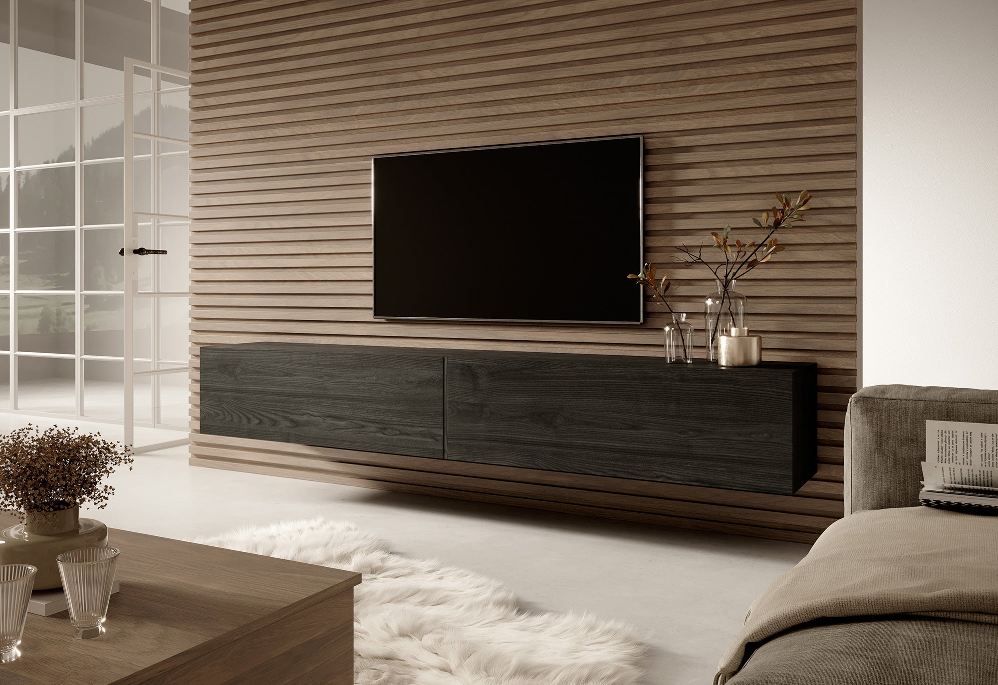 TV-Schrank Bisira 200 cm Schwarze Esche