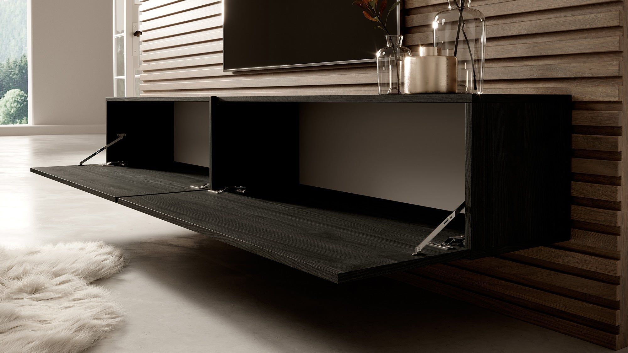 TV-Schrank Bisira 200 cm Schwarze Esche