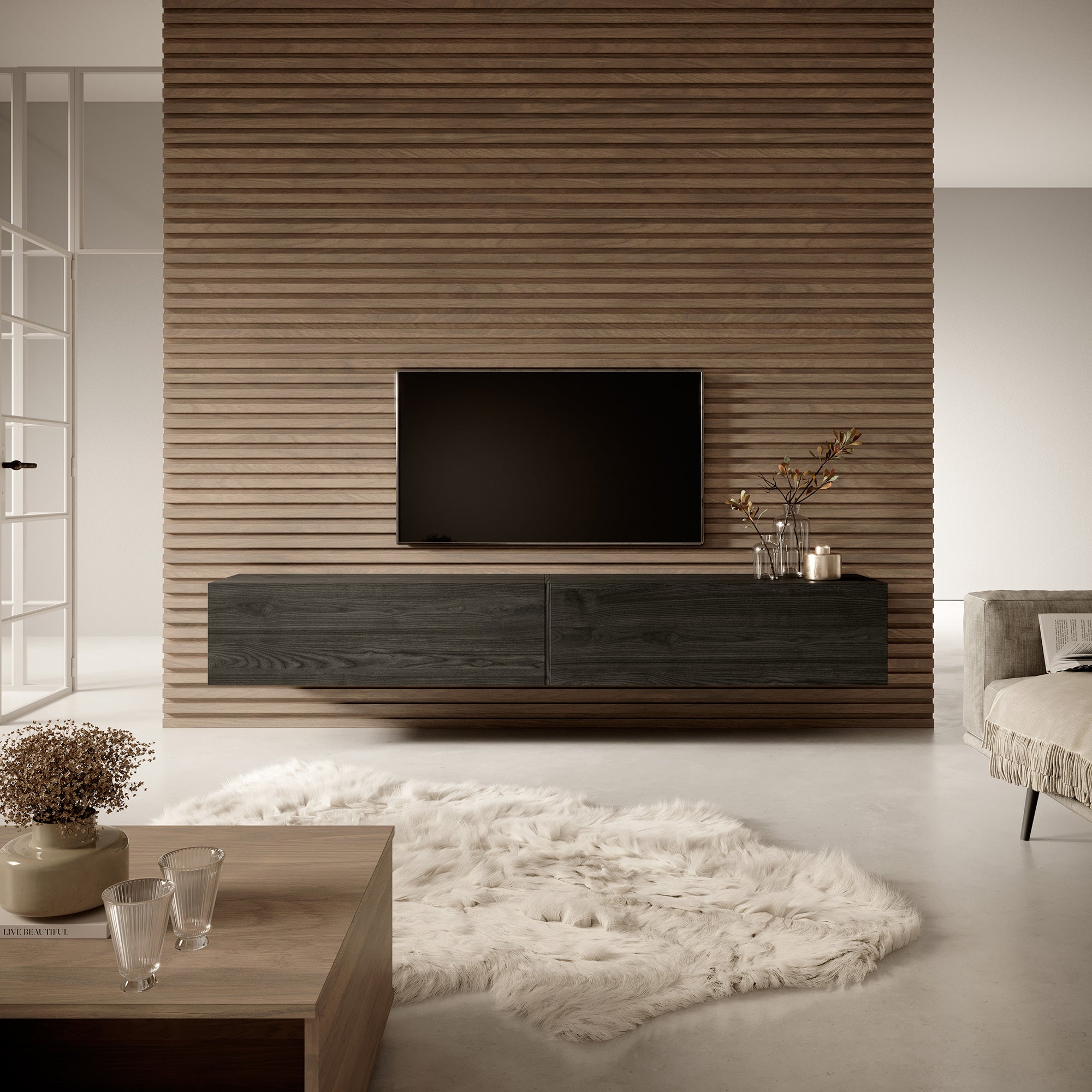TV-Schrank Bisira 200 cm Schwarze Esche