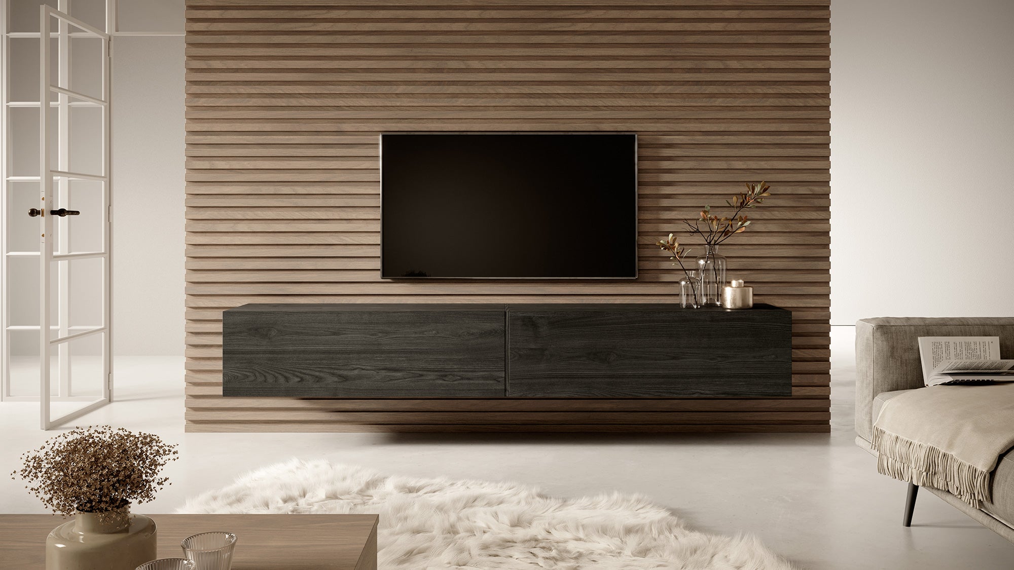 TV-Schrank Bisira 200 cm Schwarze Esche