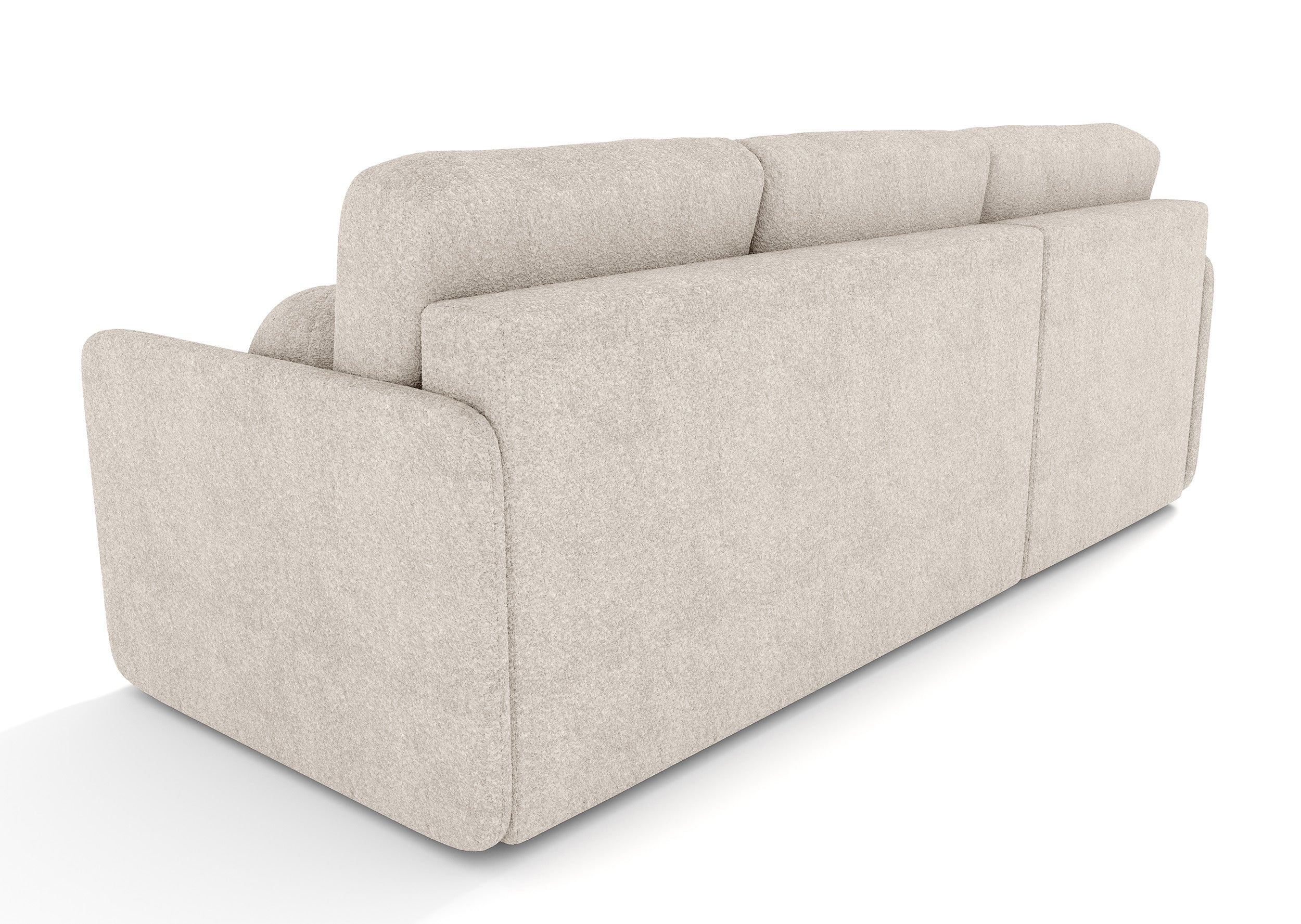 Ecksofa mit Schlaffunktion Bloom, L-förmig, mit Stauraum, beige Bouclé, universell einsetzbar