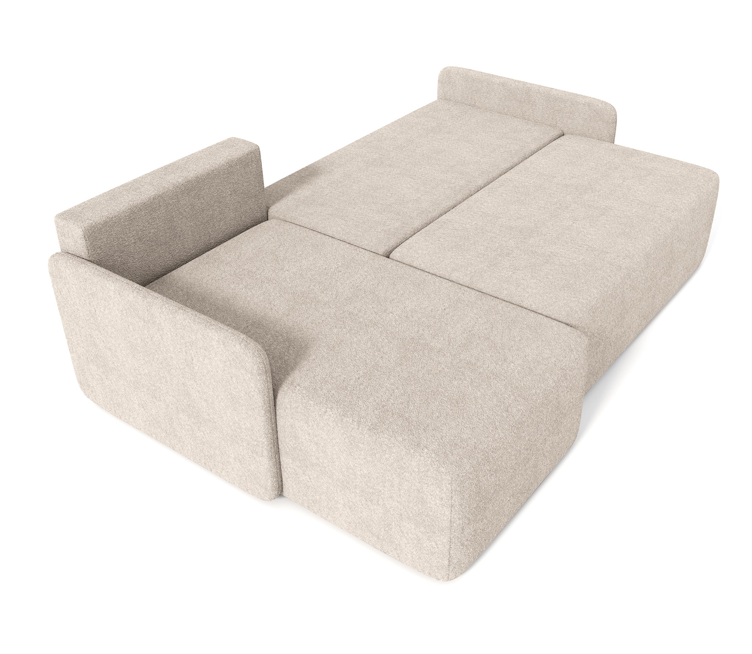 Ecksofa mit Schlaffunktion Bloom, L-förmig, mit Stauraum, beige Bouclé, universell einsetzbar