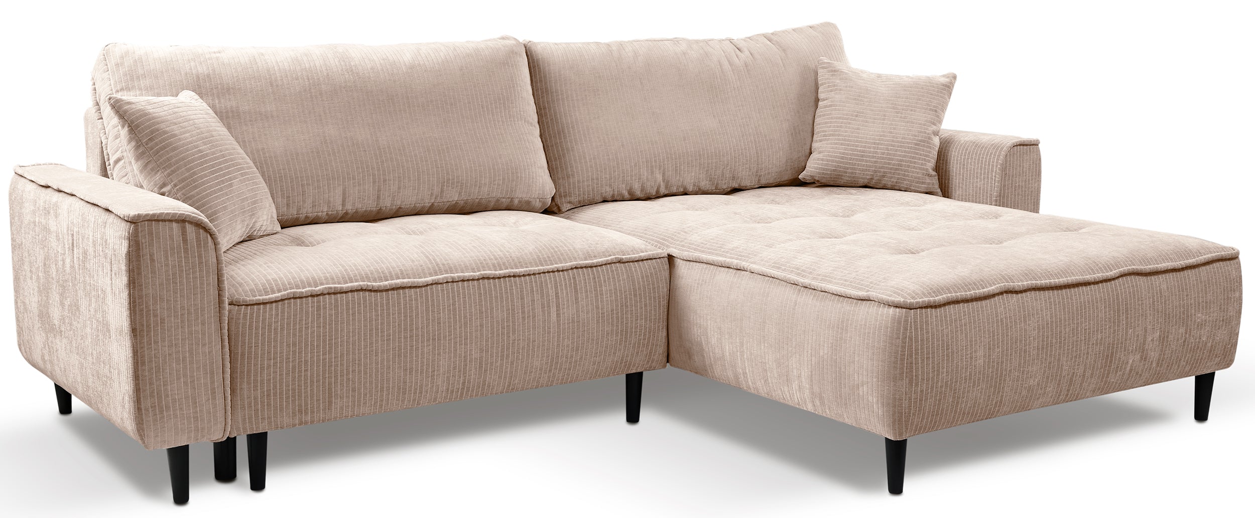 Ecksofa mit Schlaffunktion Blues, L-förmig, rechtsseitig, mit Stauraum, beige Cordstoff