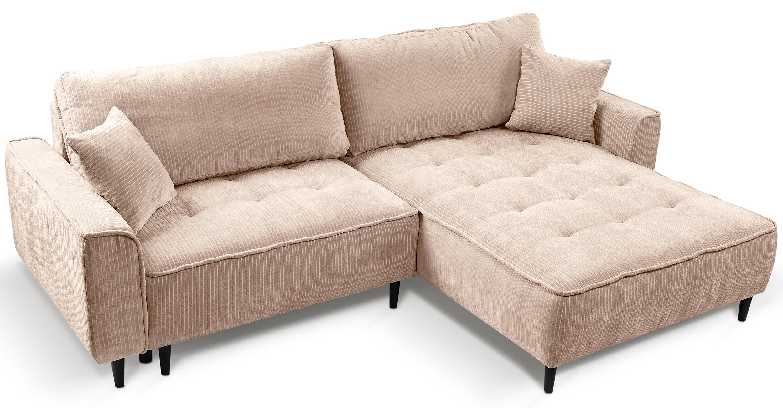 Ecksofa mit Schlaffunktion Blues, L-förmig, rechtsseitig, mit Stauraum, beige Cordstoff