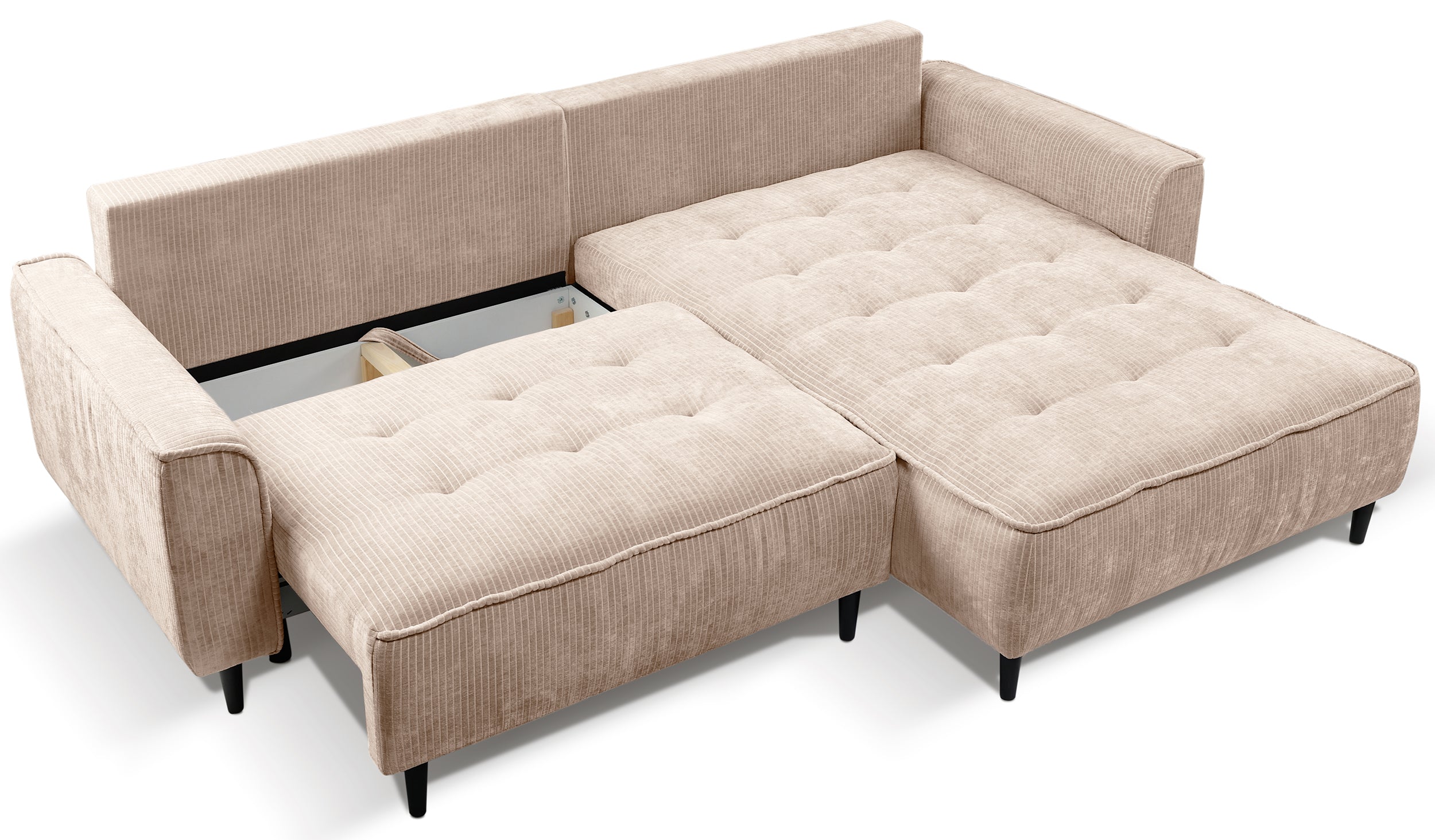 Ecksofa mit Schlaffunktion Blues, L-förmig, rechtsseitig, mit Stauraum, beige Cordstoff