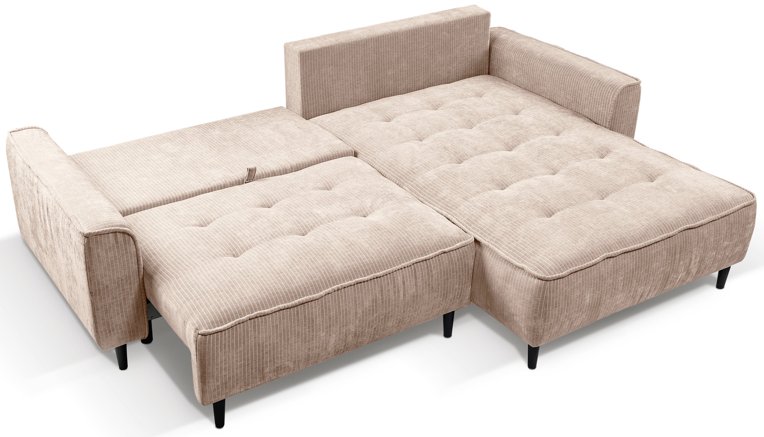 Ecksofa mit Schlaffunktion Blues, L-förmig, rechtsseitig, mit Stauraum, beige Cordstoff