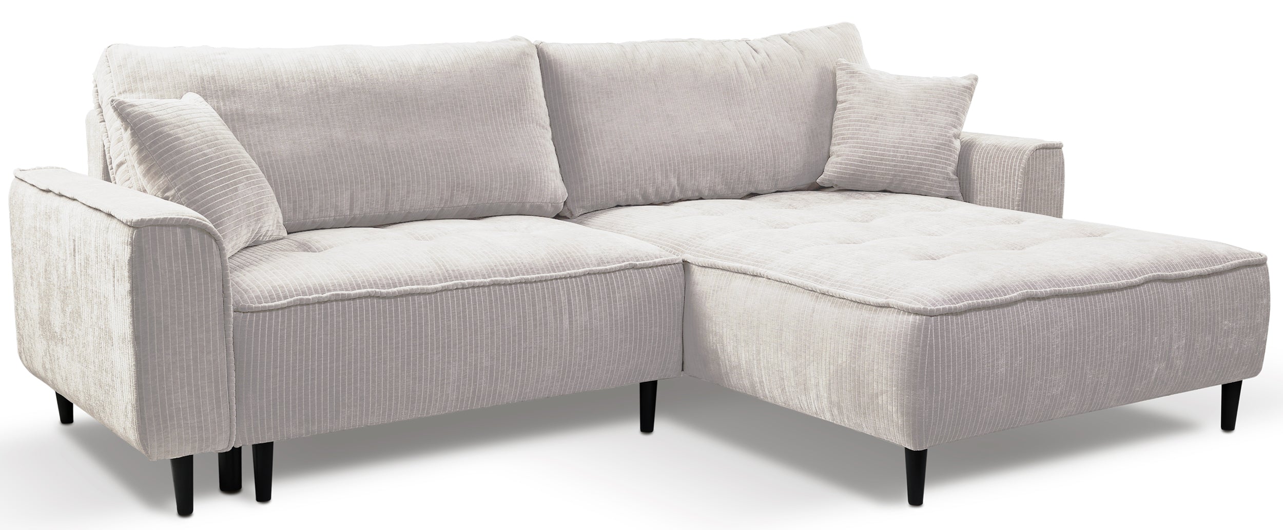 Ecksofa mit Schlafunktion Blues, L-förmig, rechtsseitig, mit Stauraum, hellbeige Cordstoff