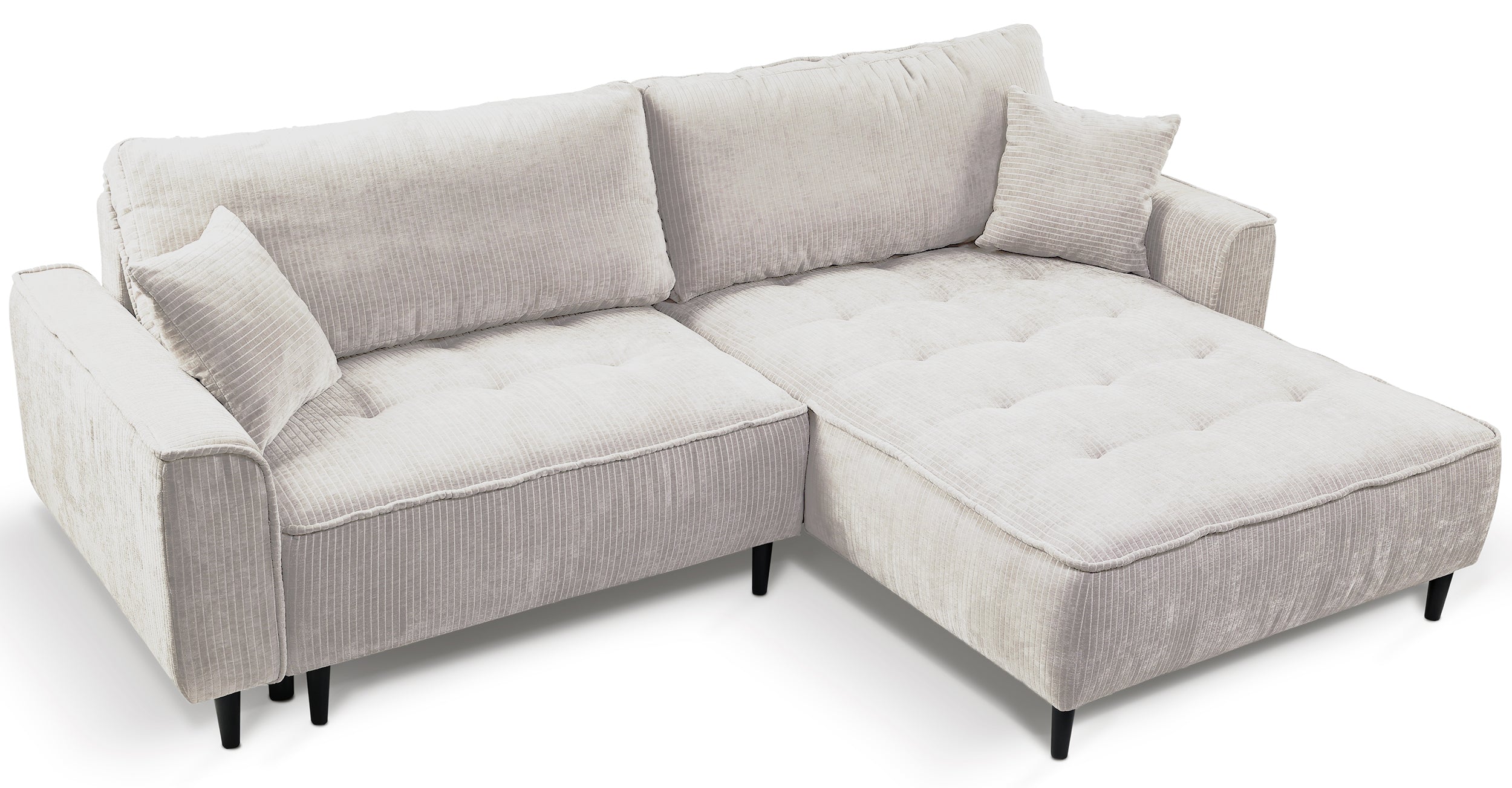 Ecksofa mit Schlafunktion Blues, L-förmig, rechtsseitig, mit Stauraum, hellbeige Cordstoff
