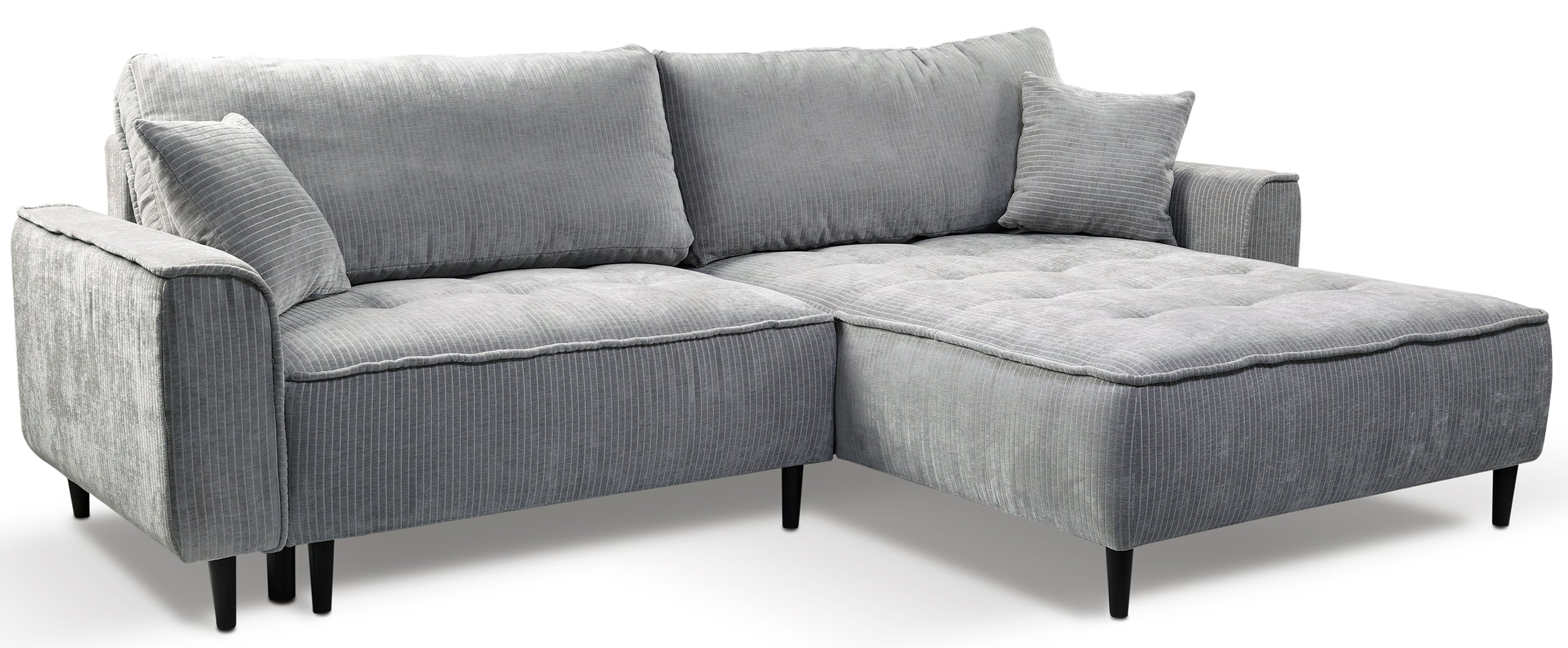 Ecksofa mit Schlaffunktion Blues, L-förmig, rechtsseitig, mit Stauraum, grauer Cordstoff