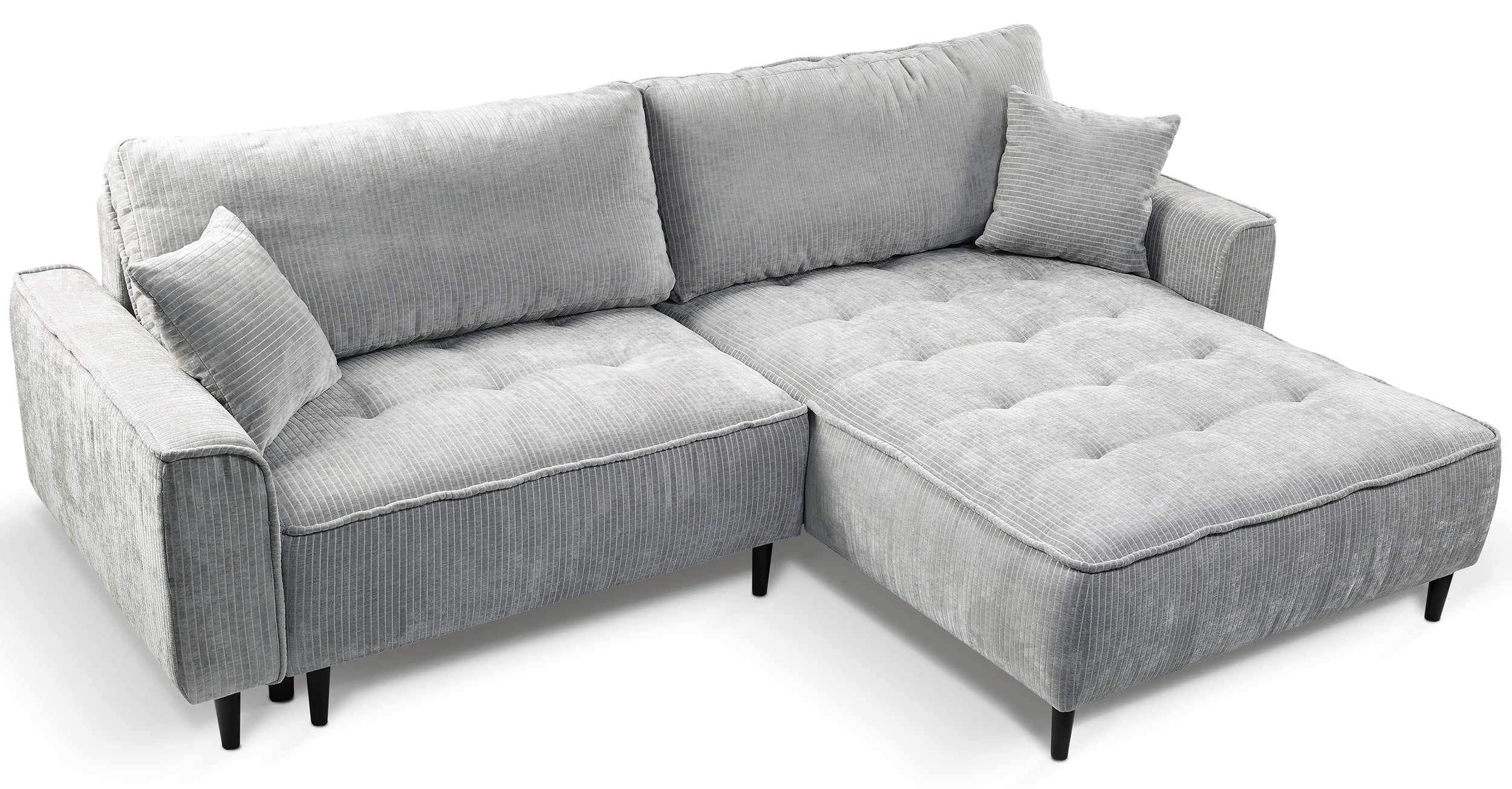 Ecksofa mit Schlaffunktion Blues, L-förmig, rechtsseitig, mit Stauraum, grauer Cordstoff
