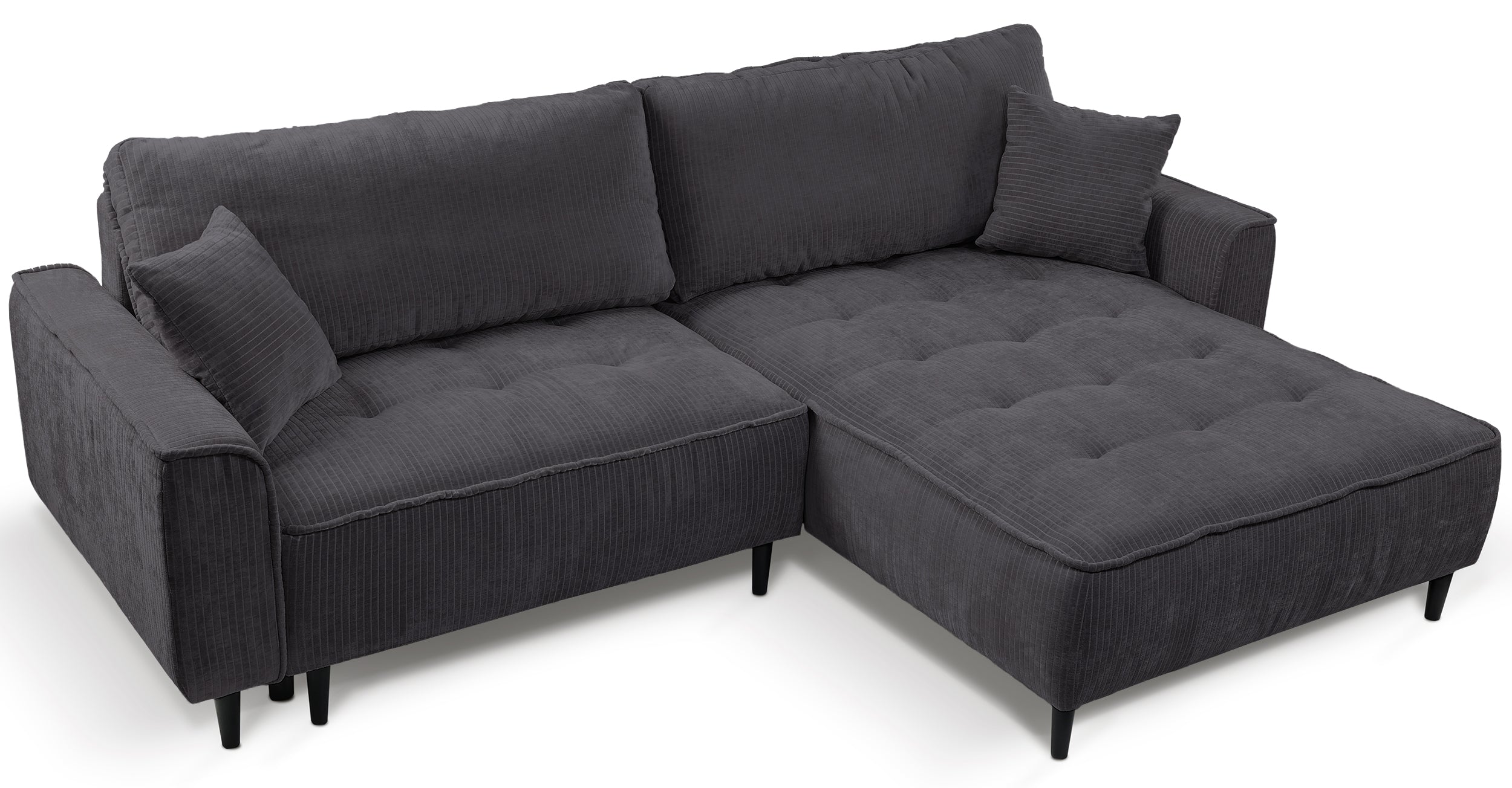Ecksofa mit Schlaffunktion Blues, L-förmig, rechtsseitig, mit Stauraum, graphitfarbener Cordstoff