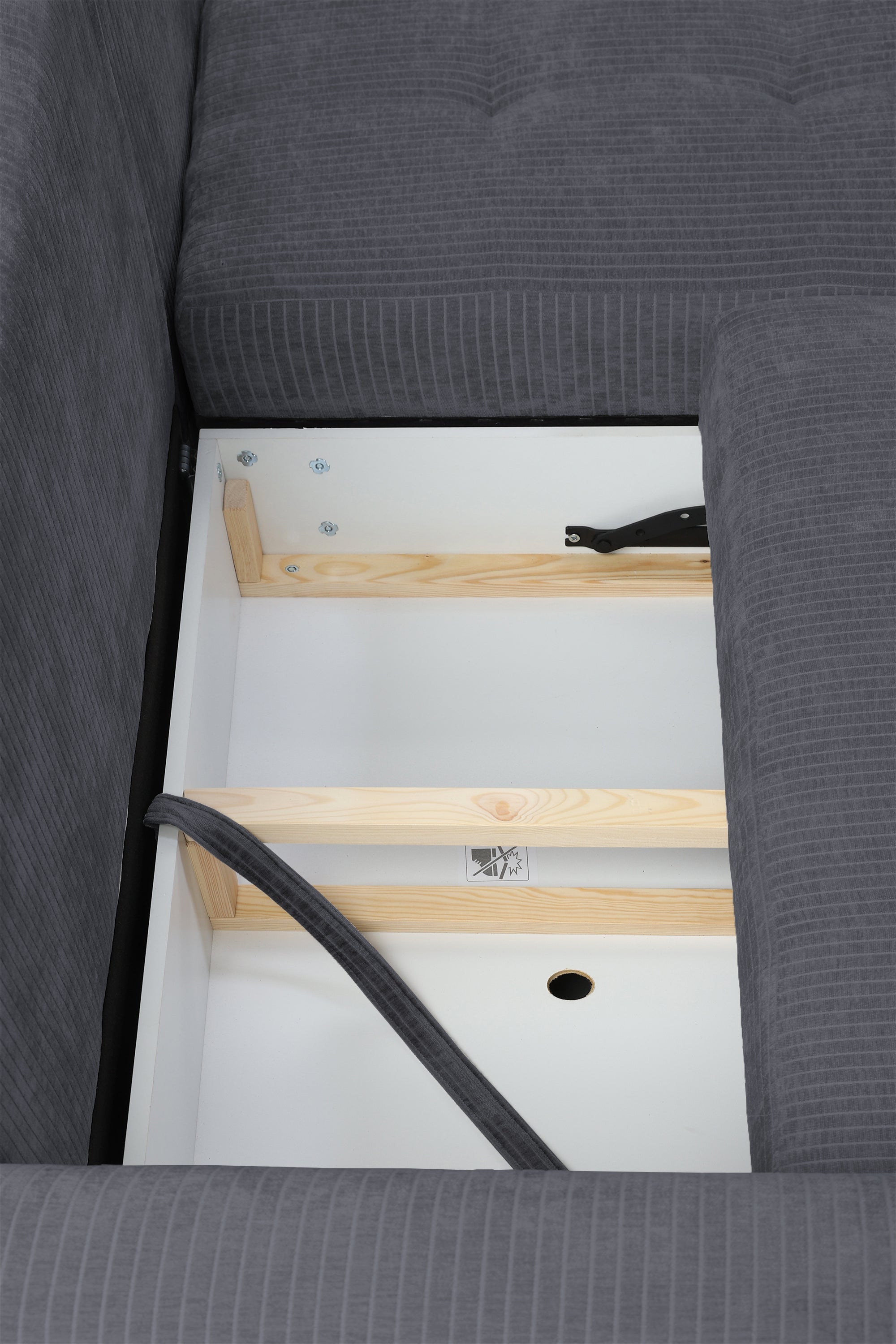 Ecksofa mit Schlaffunktion Blues, L-förmig, linksseitig, mit Stauraum, grafitfarbener Cordstoff