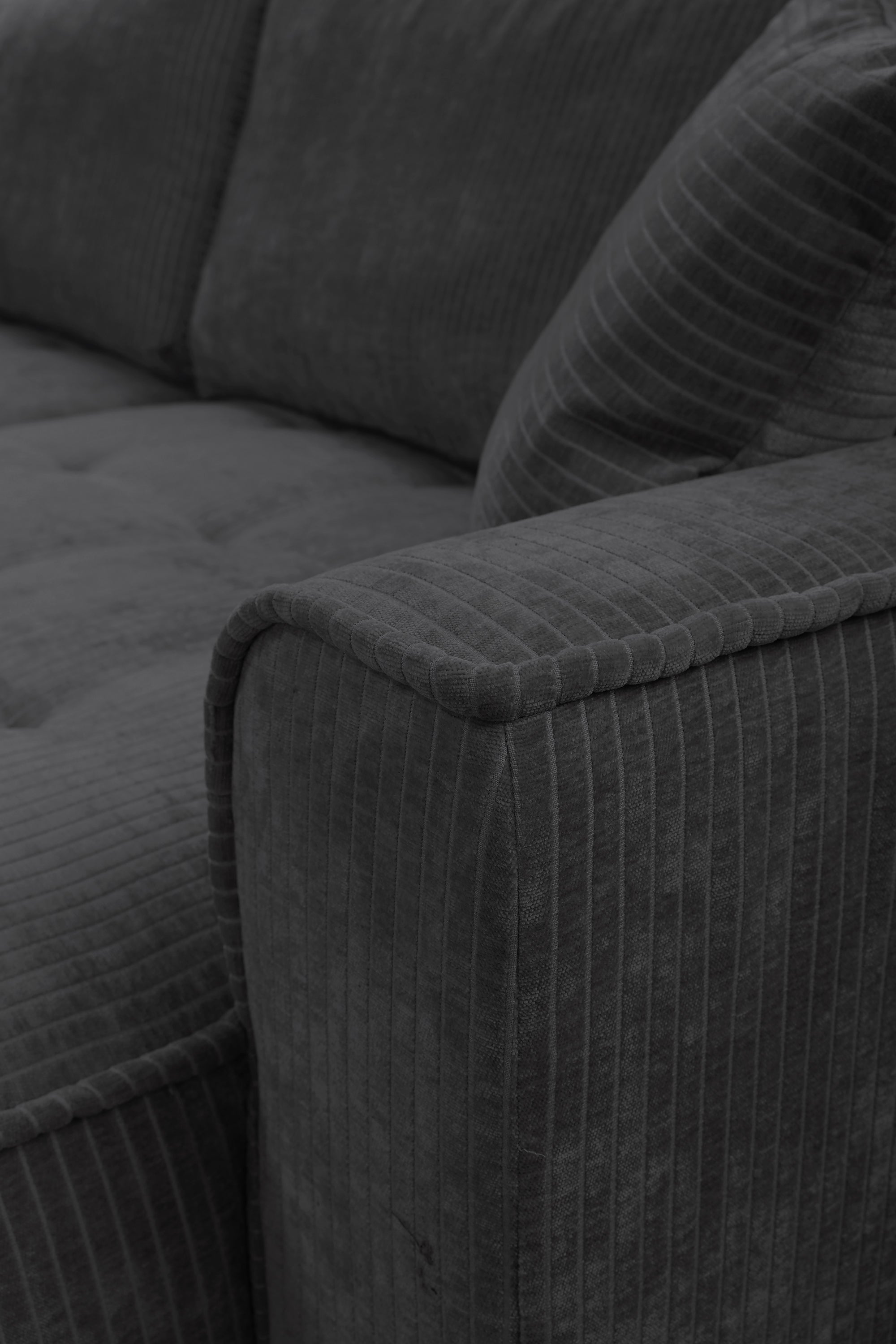 Ecksofa mit Schlaffunktion Blues, L-förmig, linksseitig, mit Stauraum, grafitfarbener Cordstoff