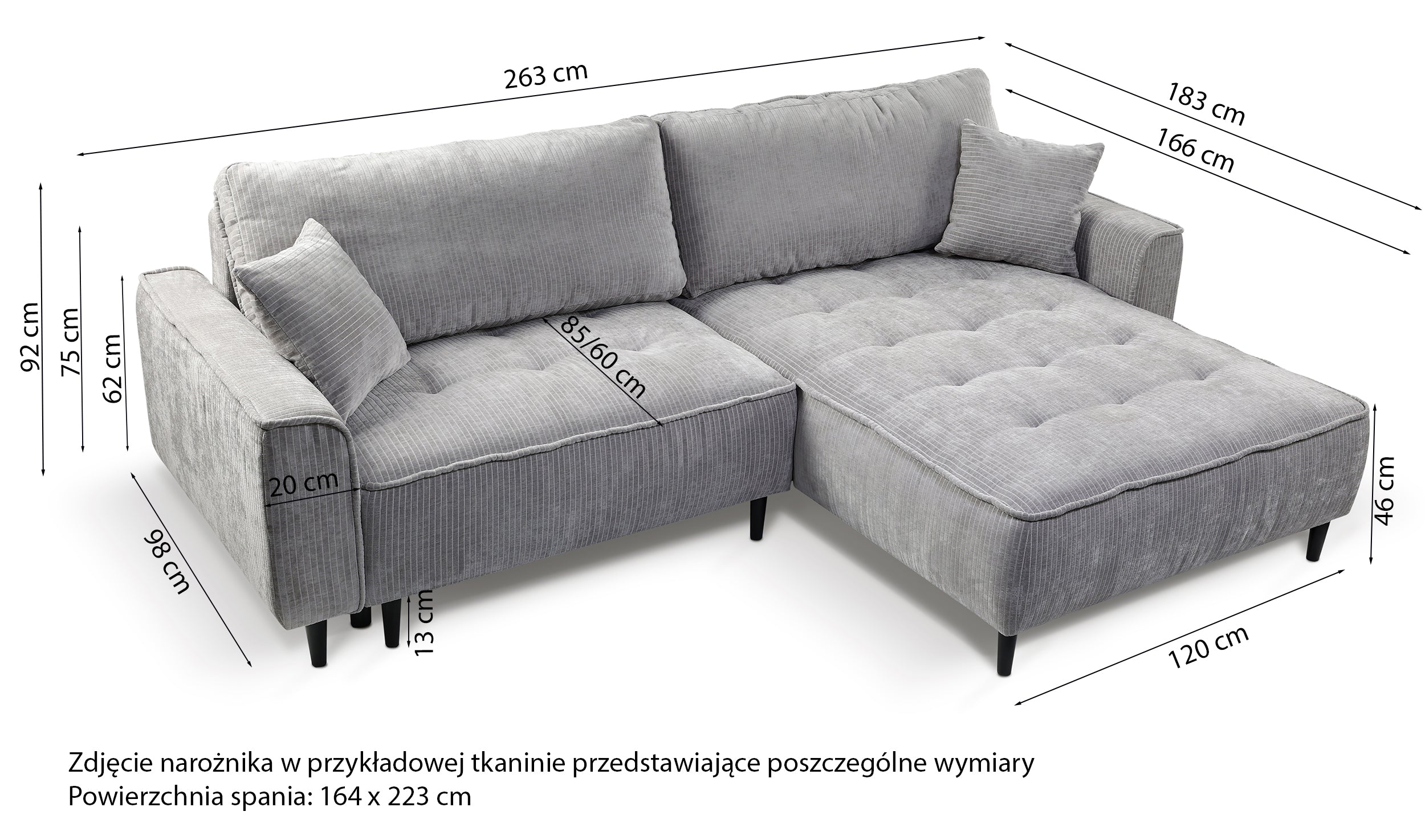 Ecksofa mit Schlaffunktion Blues, L-förmig, linksseitig, mit Stauraum, grafitfarbener Cordstoff