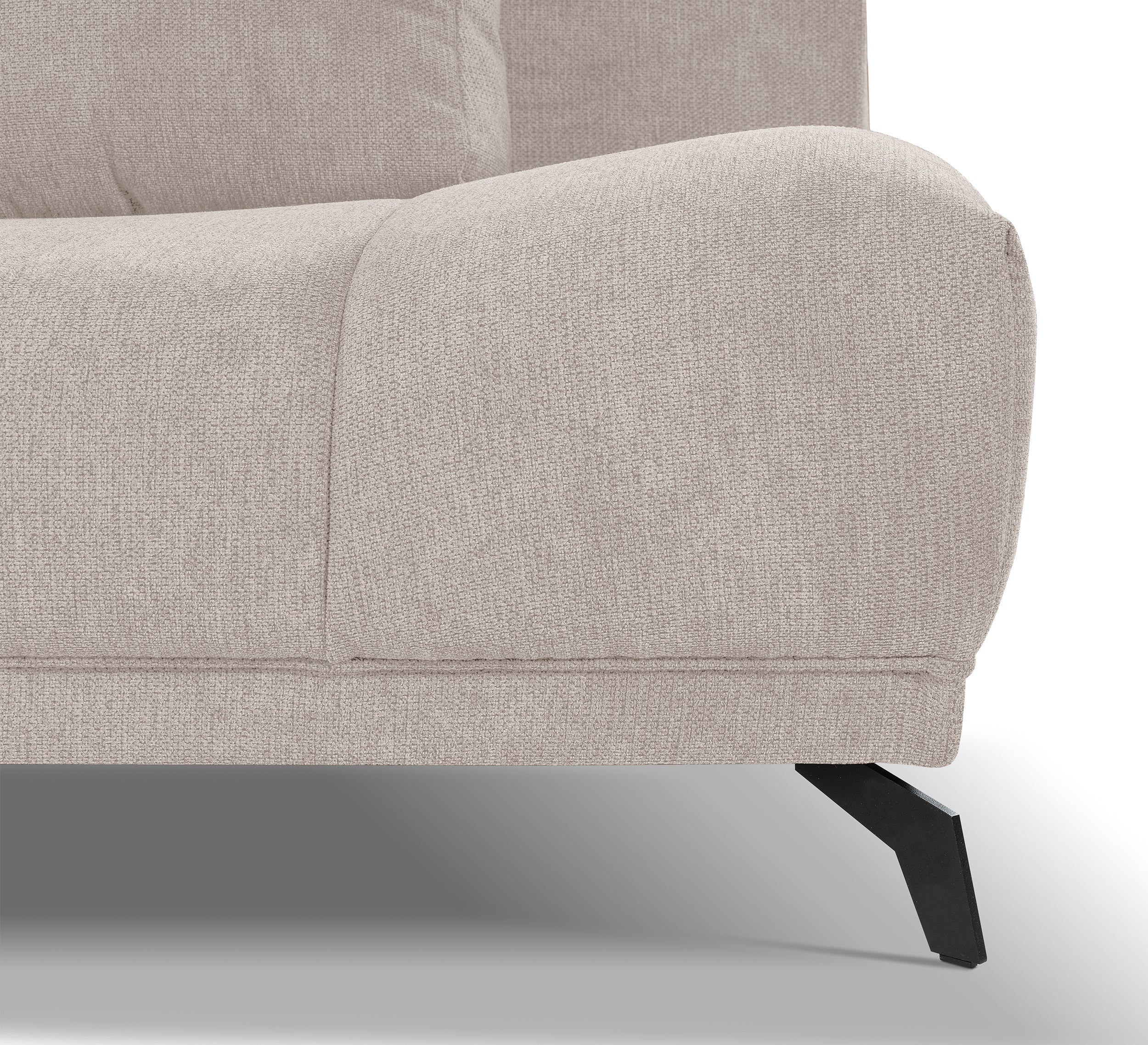 Ecksofa mit Schlaffunktion Felipe, L-förmig, linksseitig, mit Stauraum, hellbeiger hydrophober Chenille-Bezug