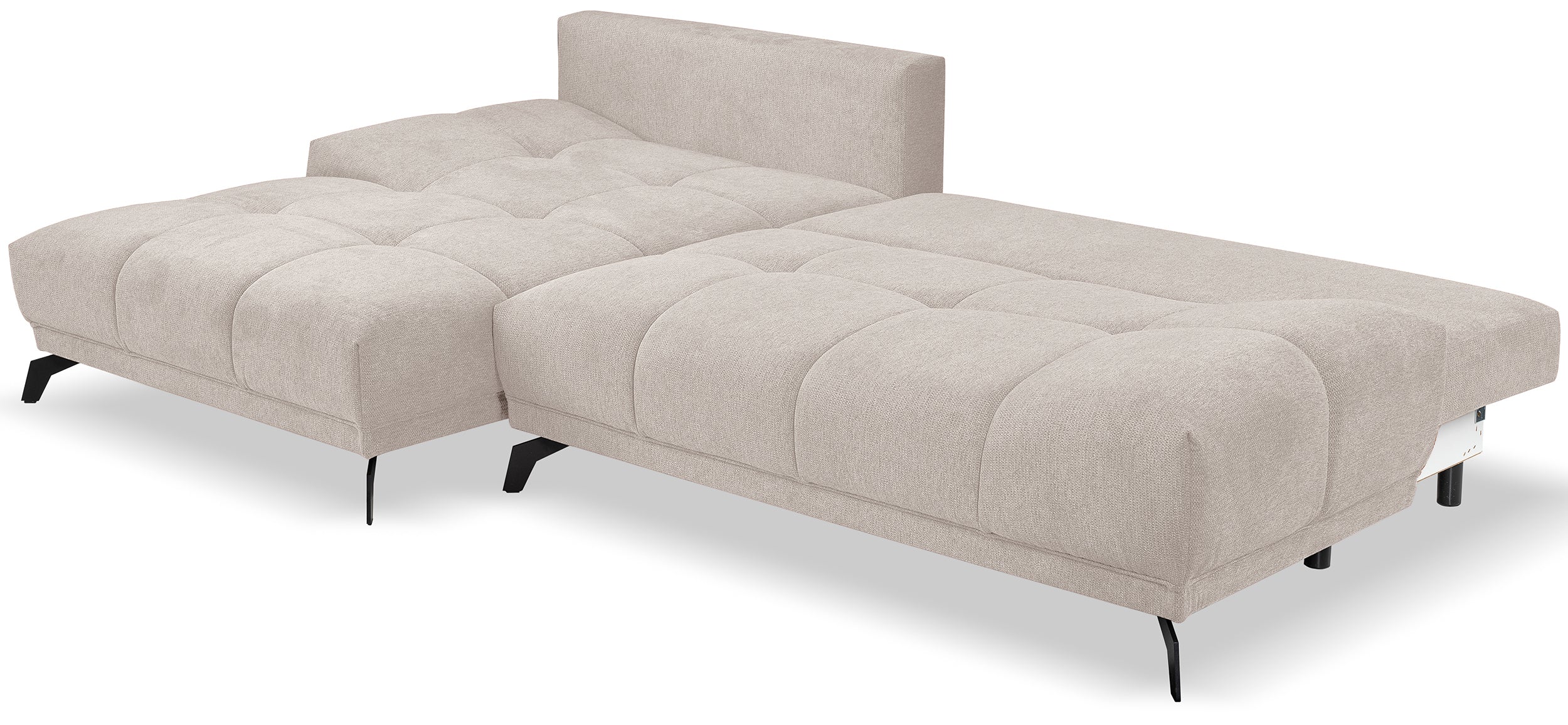 Ecksofa mit Schlaffunktion Felipe, L-förmig, linksseitig, mit Stauraum, hellbeiger hydrophober Chenille-Bezug
