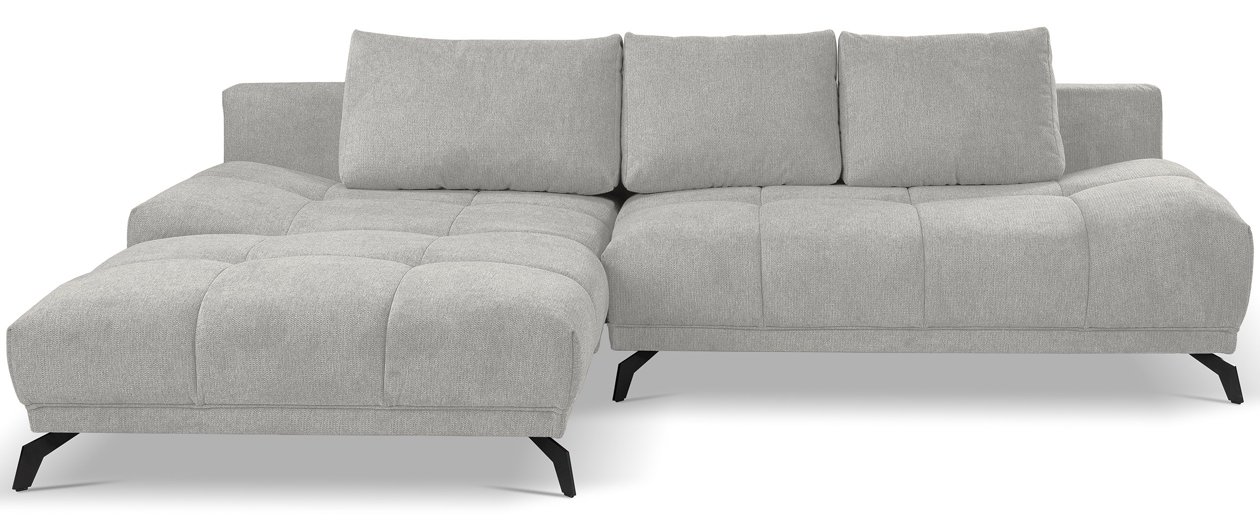 Ecksofa mit Schlaffunktion Felipe L-förmig linksseitig mit Stauraum hellgrauer hydrophober Chenillestoff