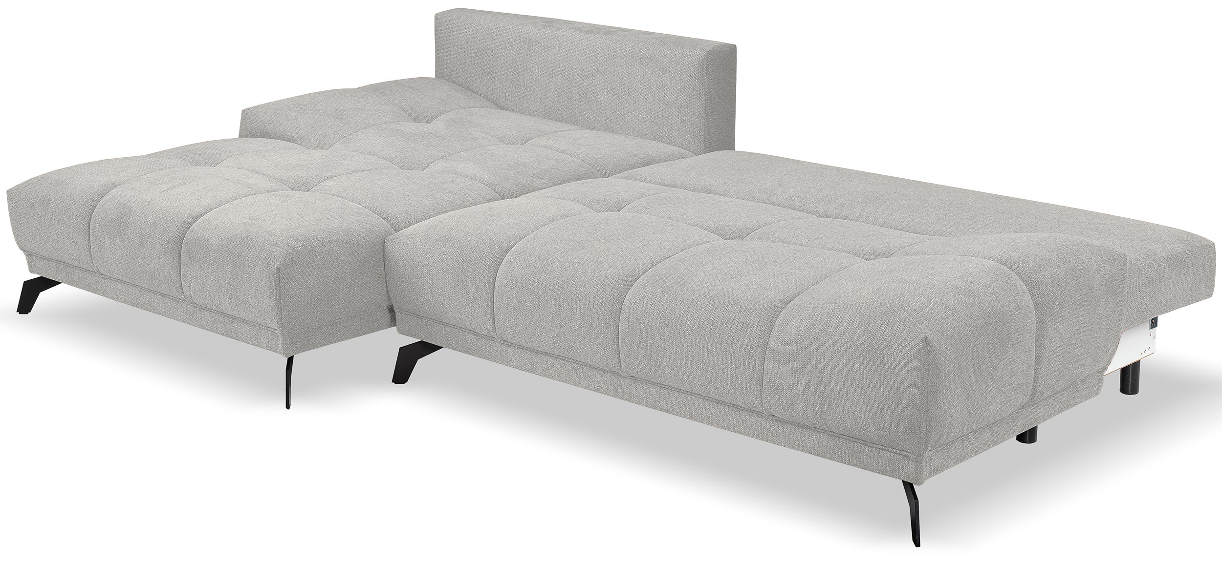 Ecksofa mit Schlaffunktion Felipe L-förmig linksseitig mit Stauraum hellgrauer hydrophober Chenillestoff