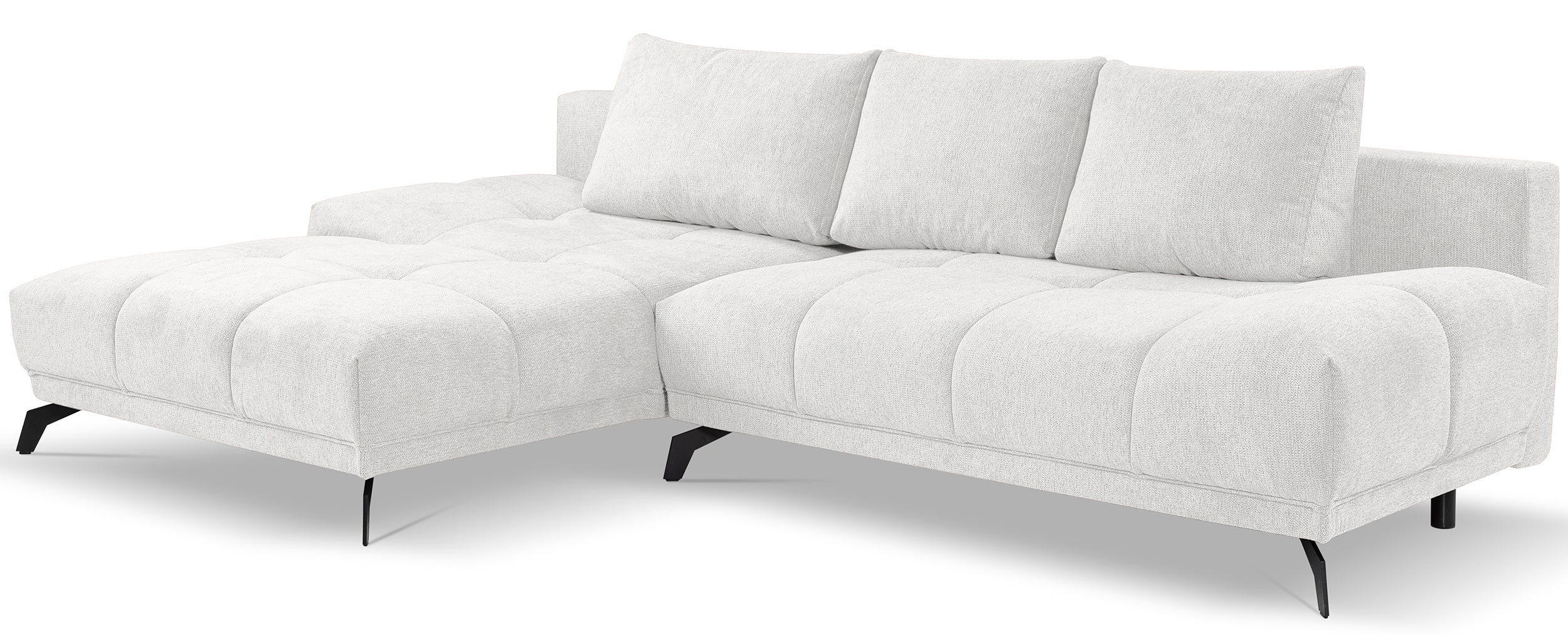 Ecksofa mit Schlaffunktion Felipe, L-förmig, linksseitig, mit Stauraum, weißer hydrophober Chenille-Bezug