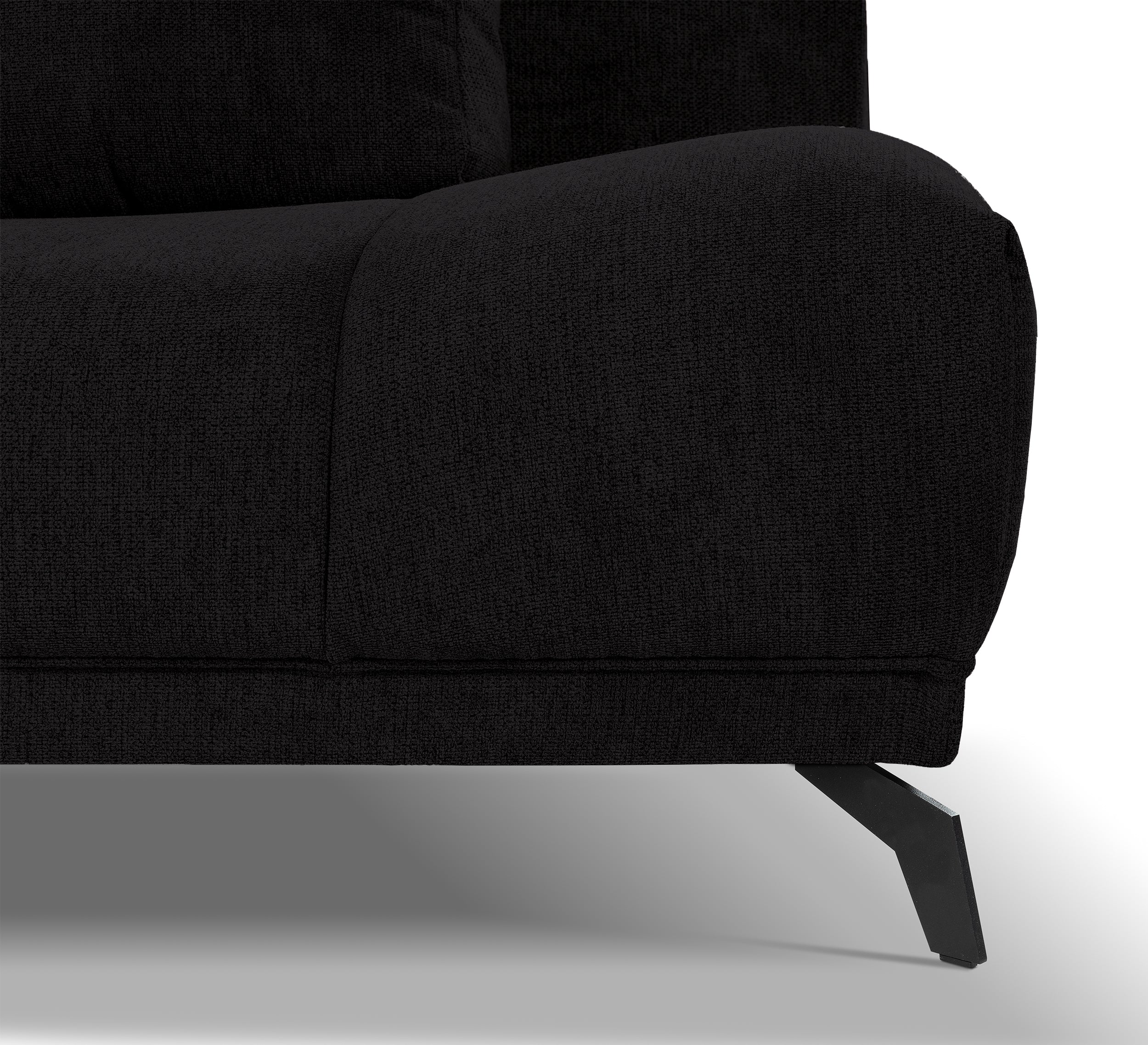 Ecksofa mit Schlafunktion Felipe, L-förmig, linksseitig, mit Stauraum, schwarzer hydrophober Chenille-Stoff