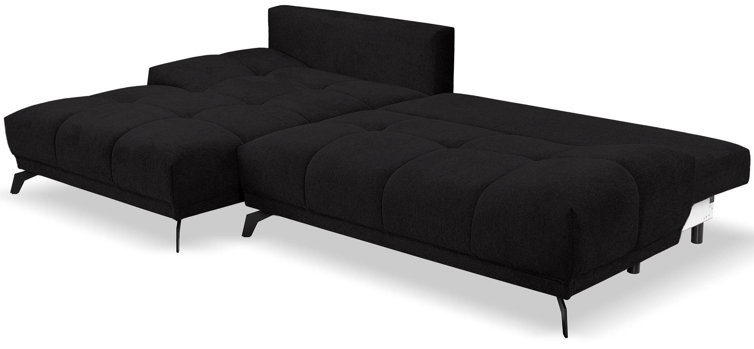 Ecksofa mit Schlafunktion Felipe, L-förmig, linksseitig, mit Stauraum, schwarzer hydrophober Chenille-Stoff