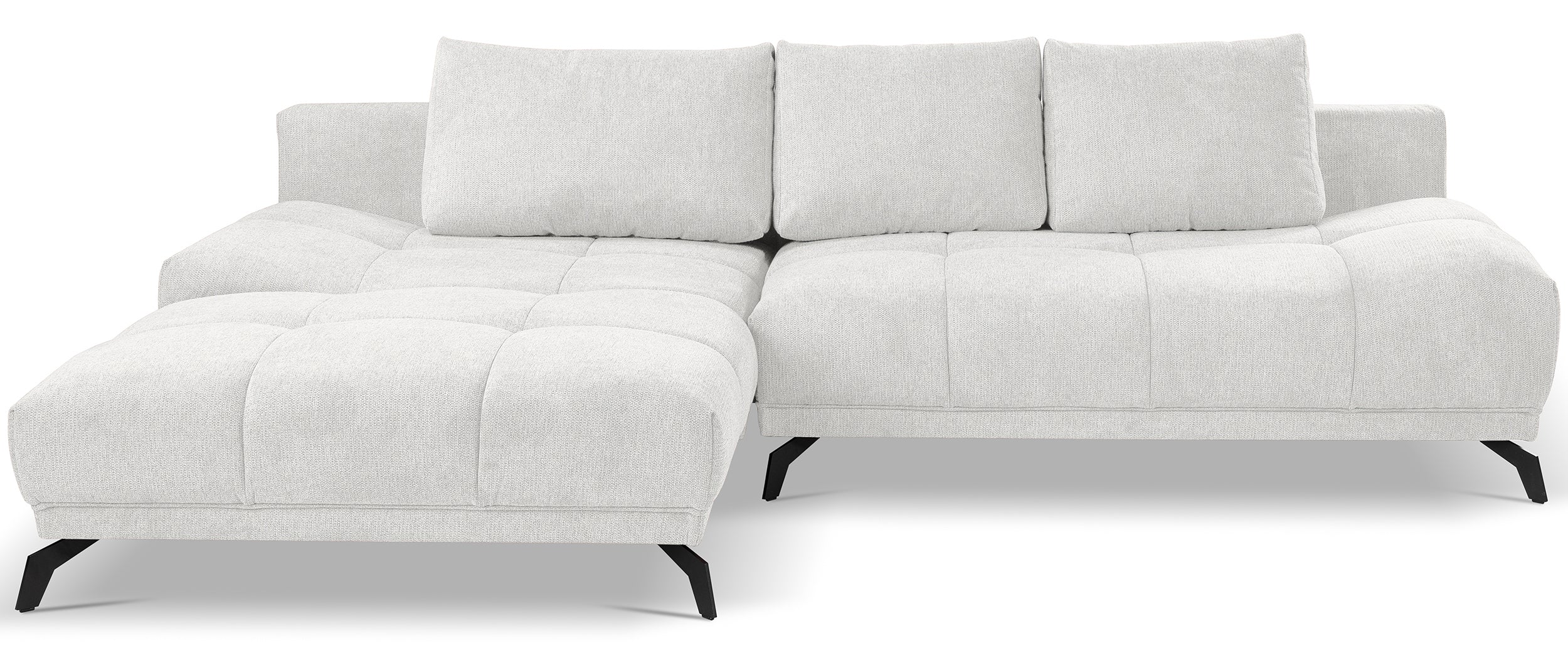 Ecksofa mit Schlaffunktion Felipe, L-förmig, linksseitig, mit Stauraum, weißer hydrophober Chenille-Bezug