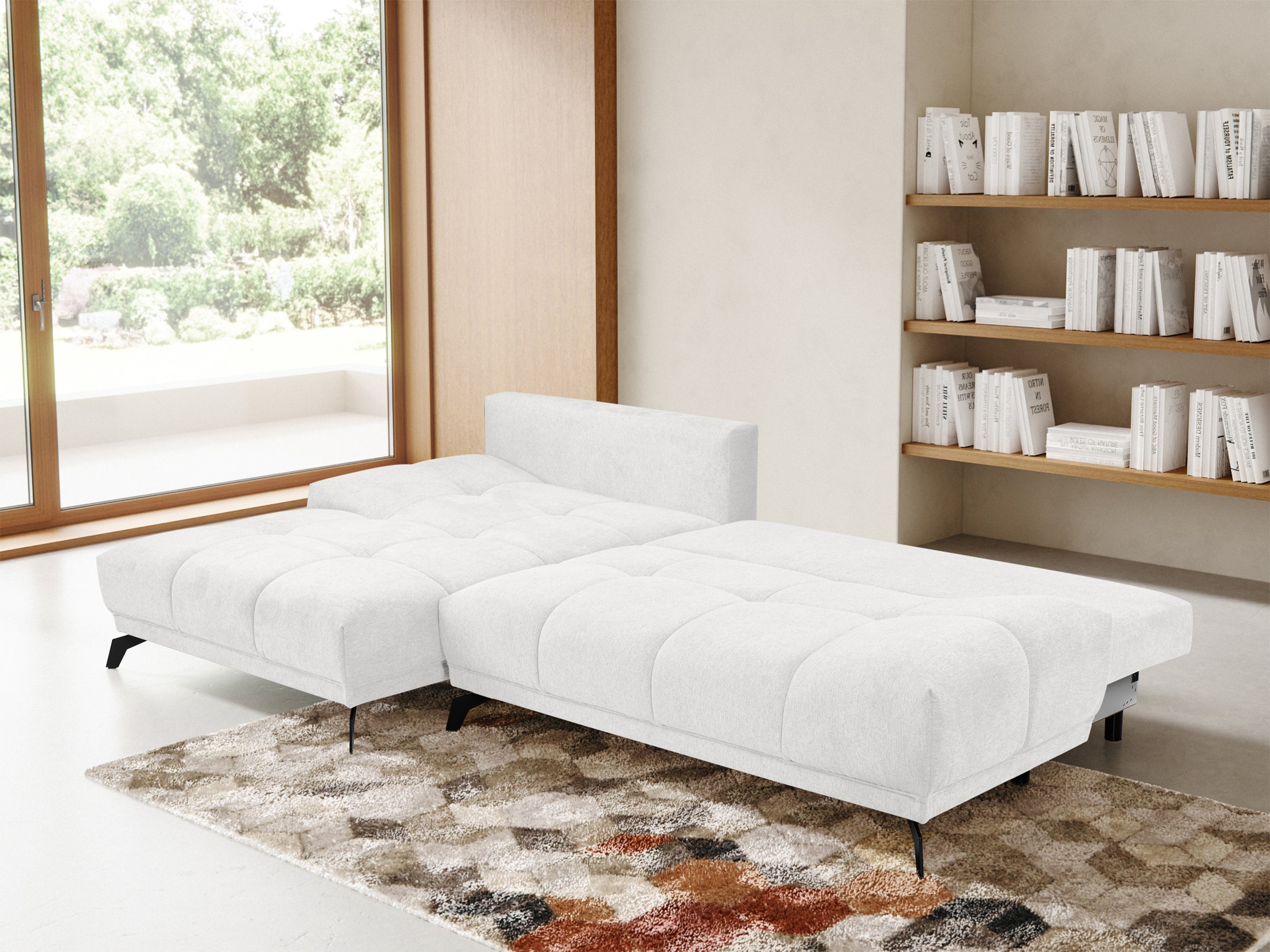 Ecksofa mit Schlaffunktion Felipe, L-förmig, linksseitig, mit Stauraum, weißer hydrophober Chenille-Bezug