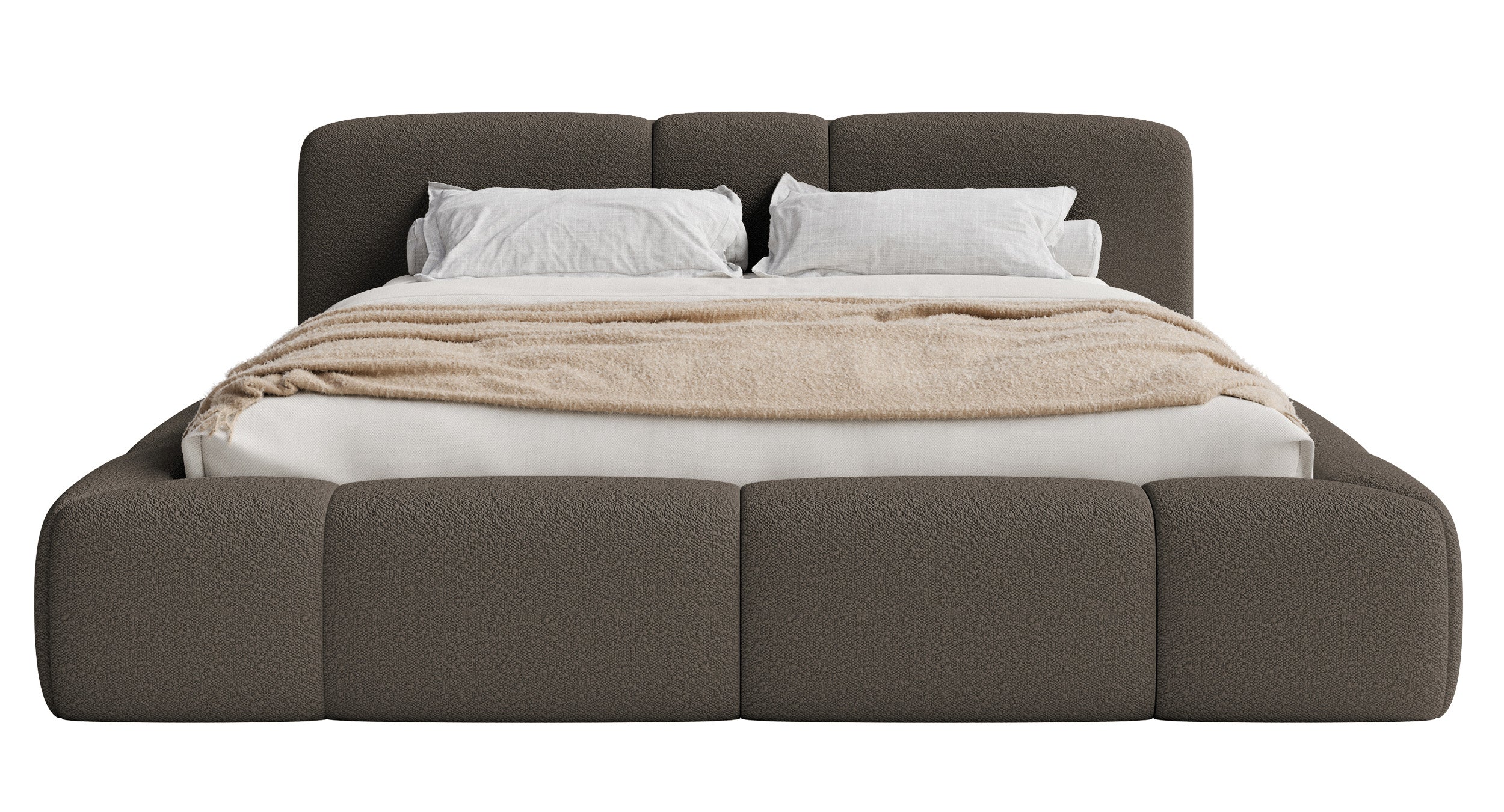 Gepolstertes Bett 200x200 cm Bowia braunes Bouclé