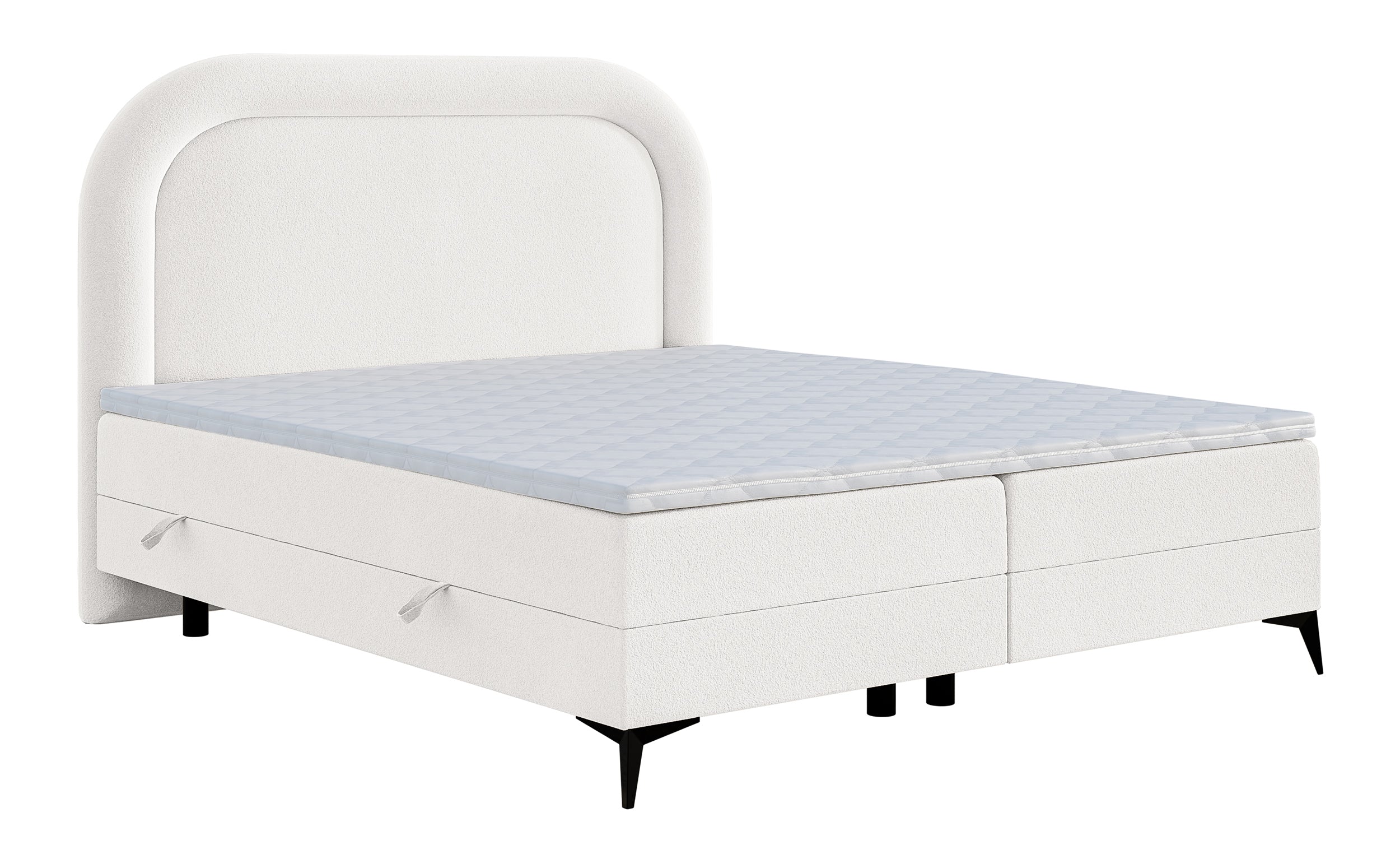 Kontinentales Bett 180x200 cm Loreo mit Topper und Stauraum, cremefarbenes Bouclé