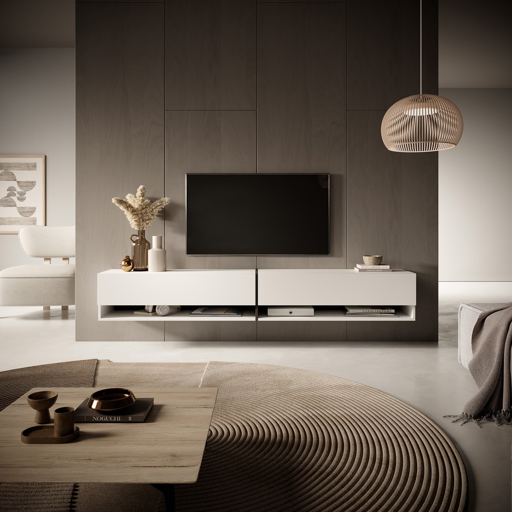 TV-Schrank Mirrgo 200 cm weiß mit grafitfarbenen Einsätzen