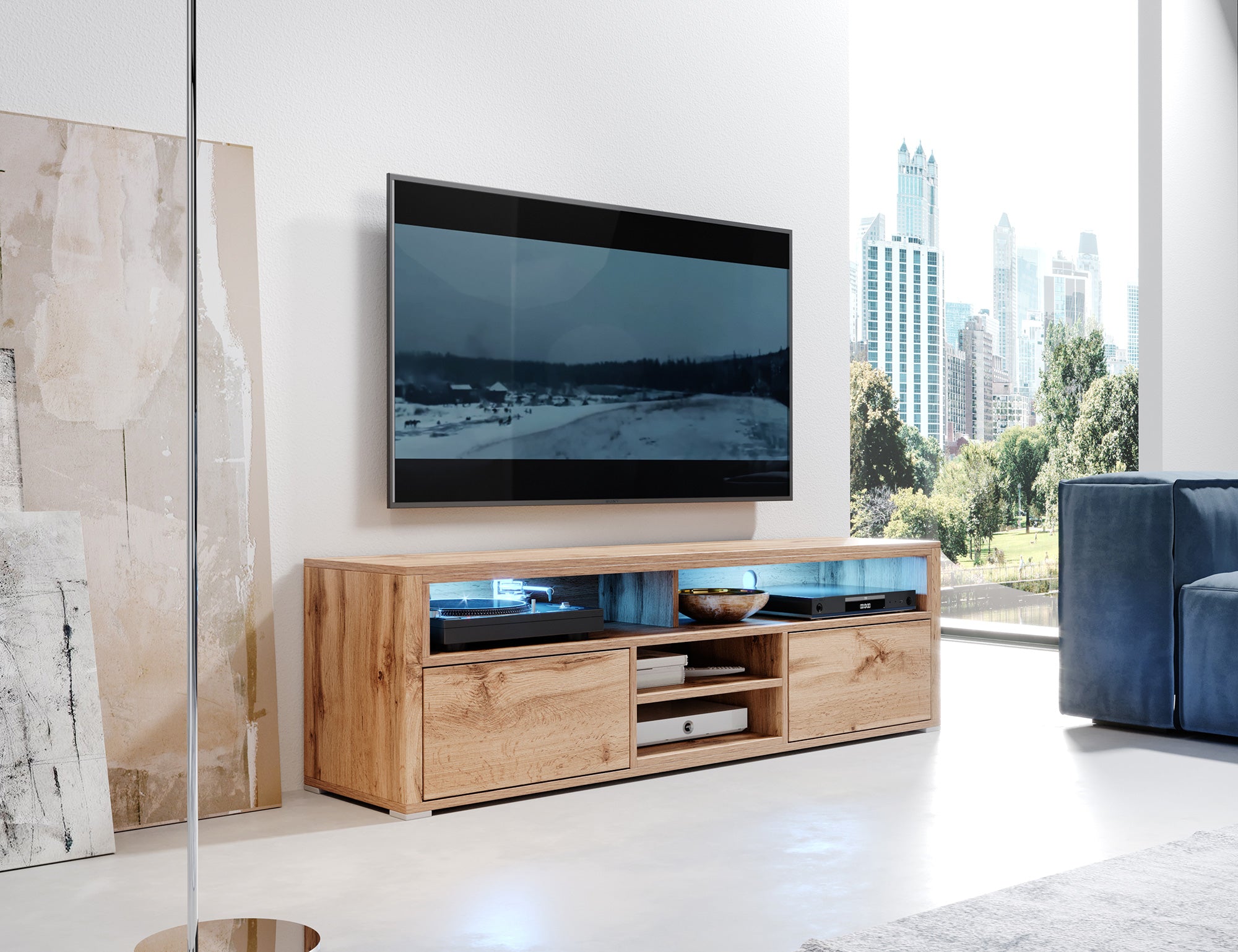 TV-Schrank Laksa Wotan-Eiche mit Beleuchtung