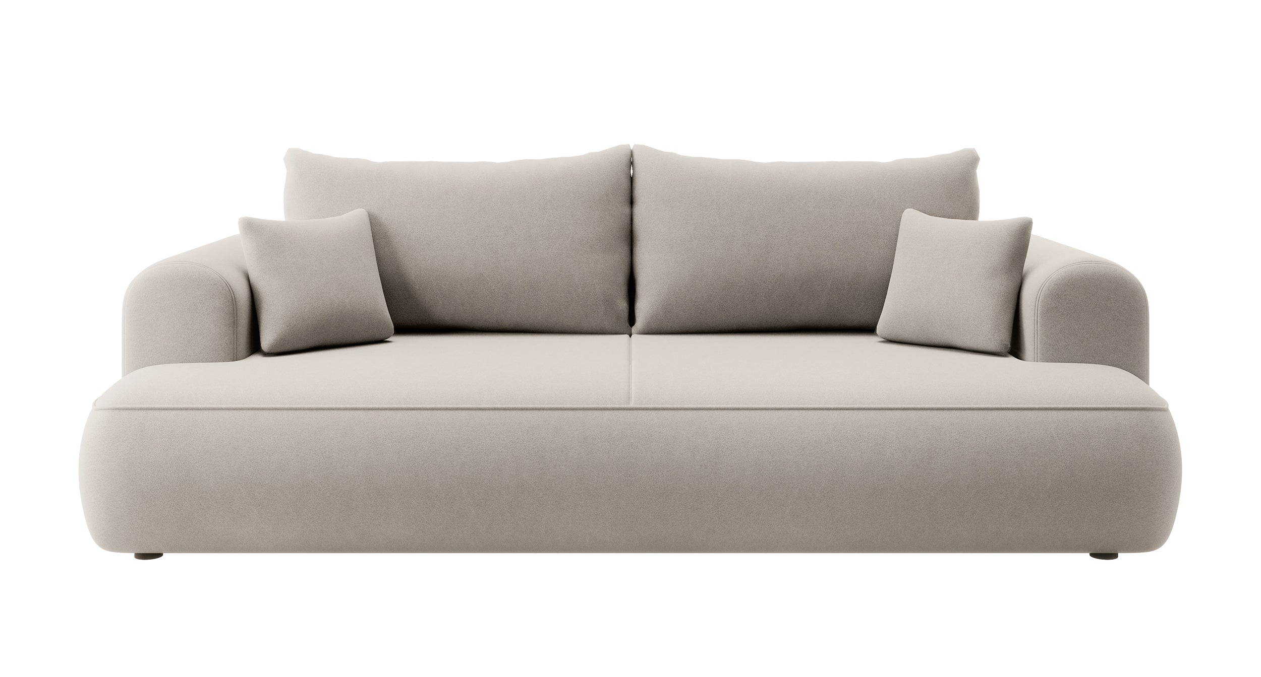 Dreisitziges ausziehbares Sofa Ovo mit Stauraum, cremefarbener Samt aus leicht zu reinigendem Stoff