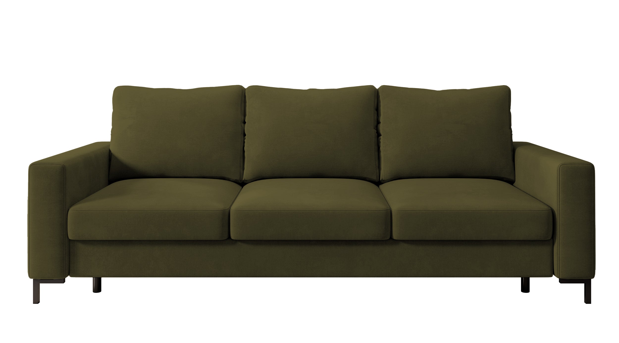Dreisitziges ausklappbares Sofa Mokpeo mit Stauraum, olivgrüner Samtbezug