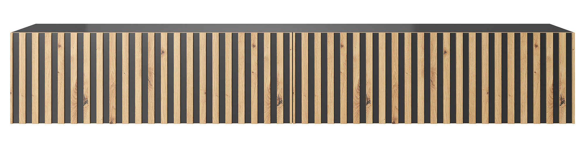TV-Schrank Telire 175 cm schwarz mit lamellenförmiger Front Artisan-Eiche