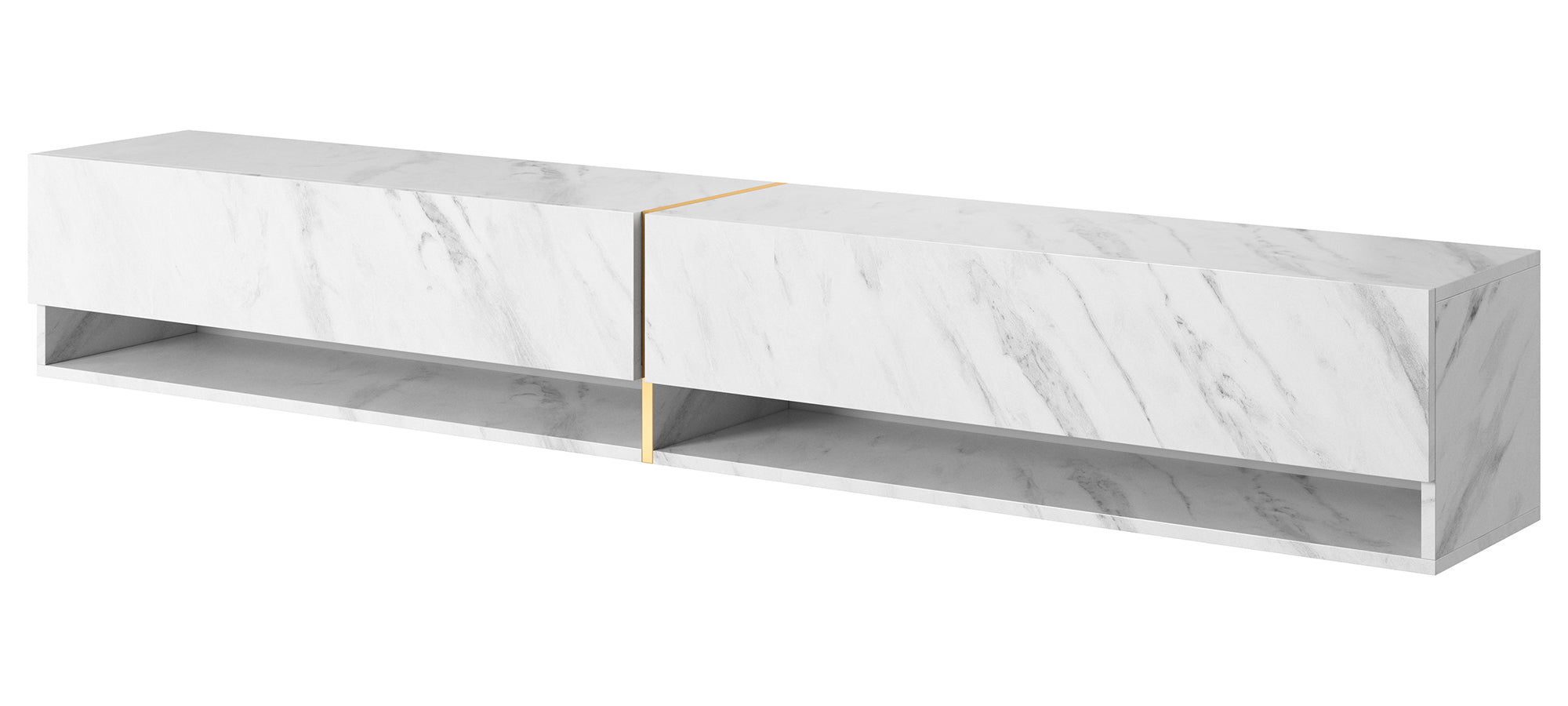 TV-Schrank Mirrgo 200 cm weißer Marmor mit goldener Einlage